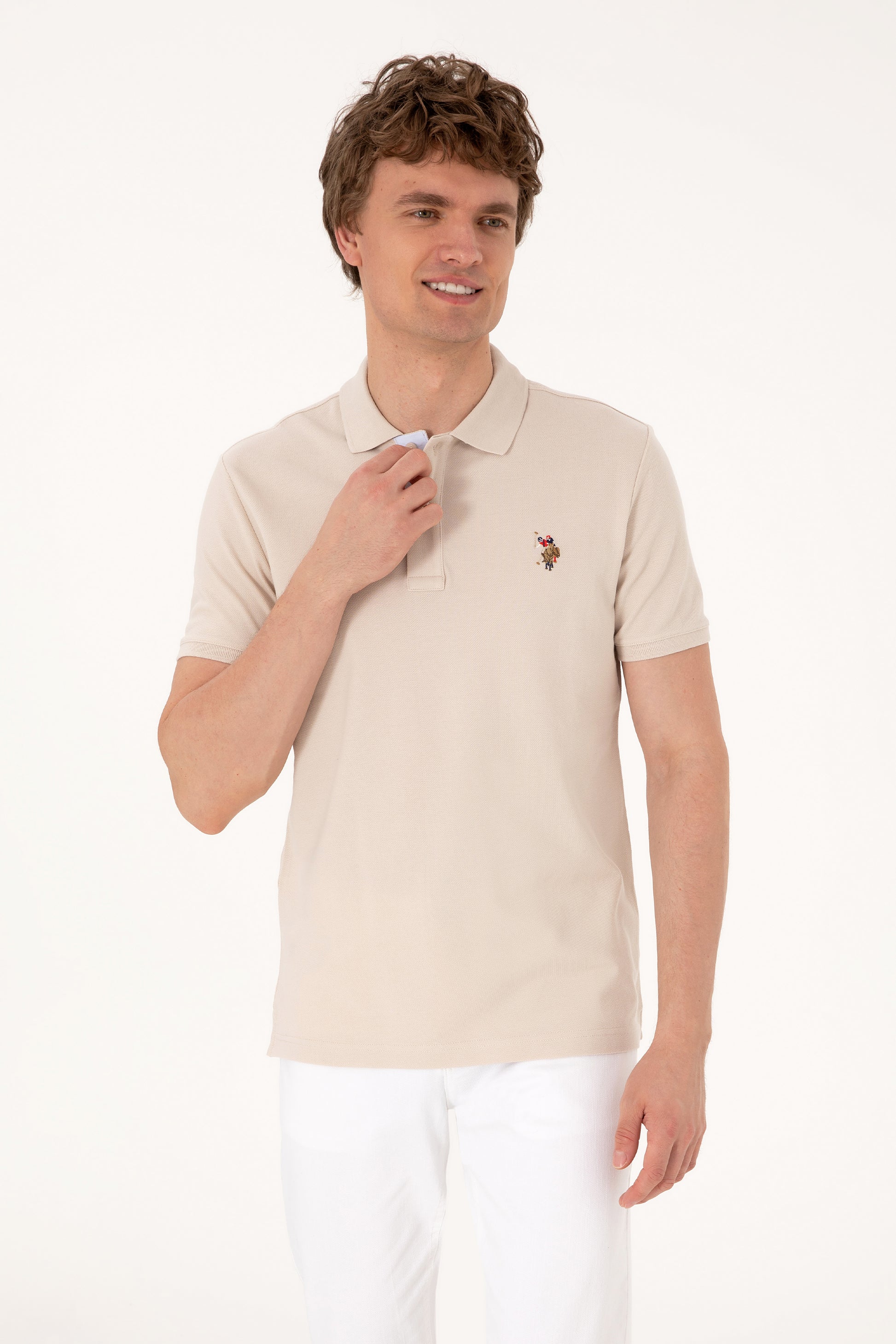 Men's Slim Fit Polo Neck Stone Basic T-Shirt