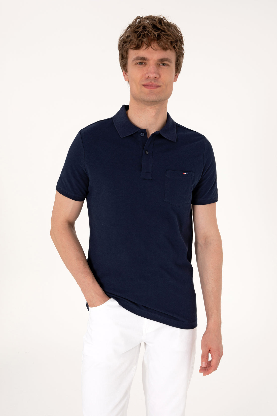 Men's Regular Fit Polo Neck Navy T-Shirt