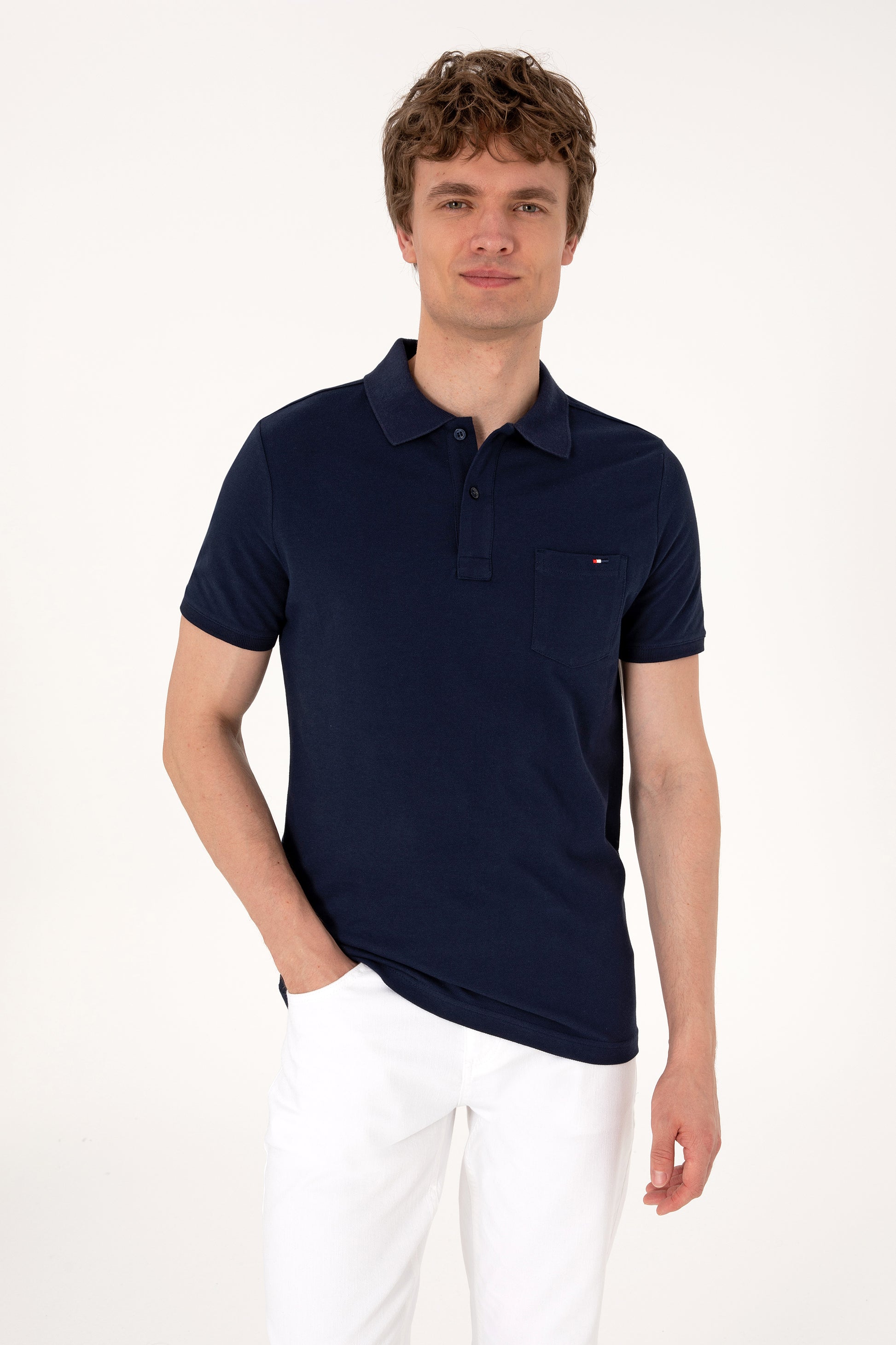 Men's Regular Fit Polo Neck Navy T-Shirt
