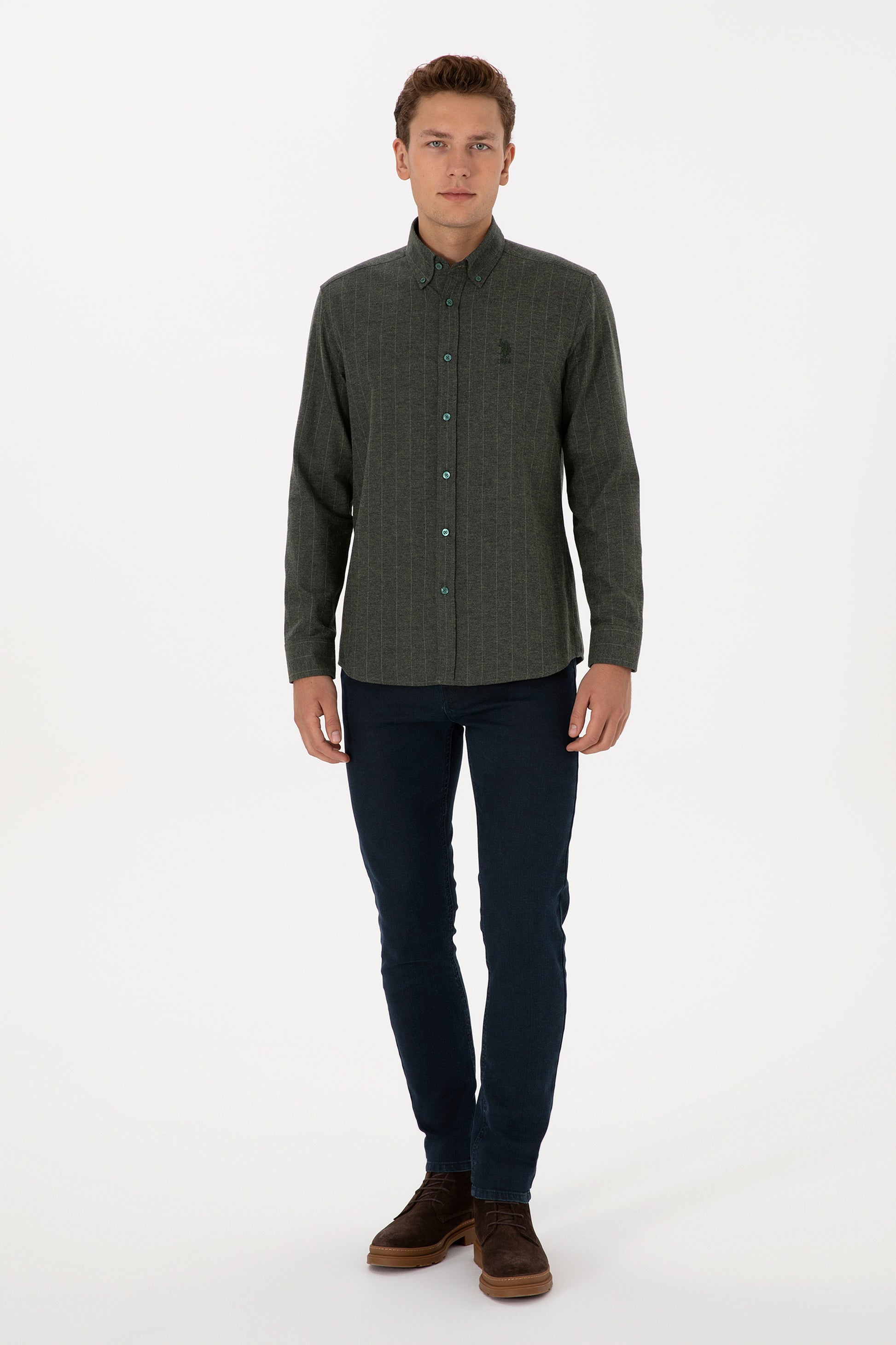 Men's Dark Green Long Sleeve Shirt