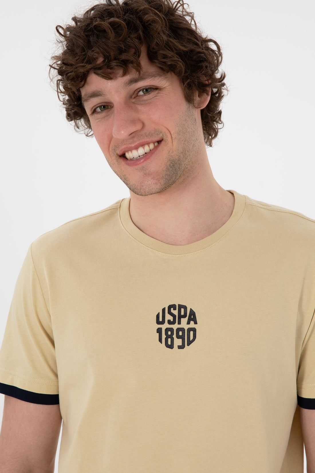 Men's Regular Fit Crew Neck Light Khaki T-Shirt