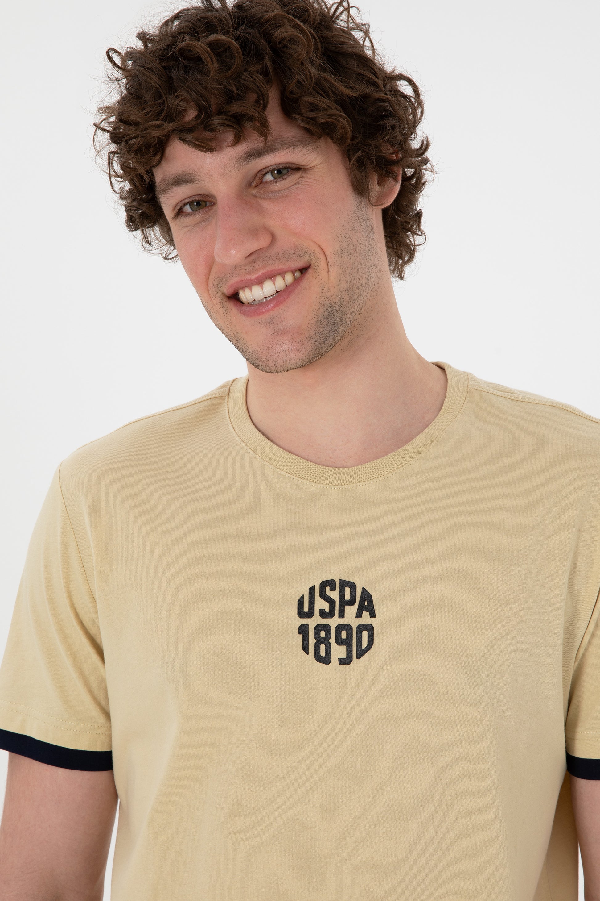 Men's Regular Fit Crew Neck Light Khaki T-Shirt
