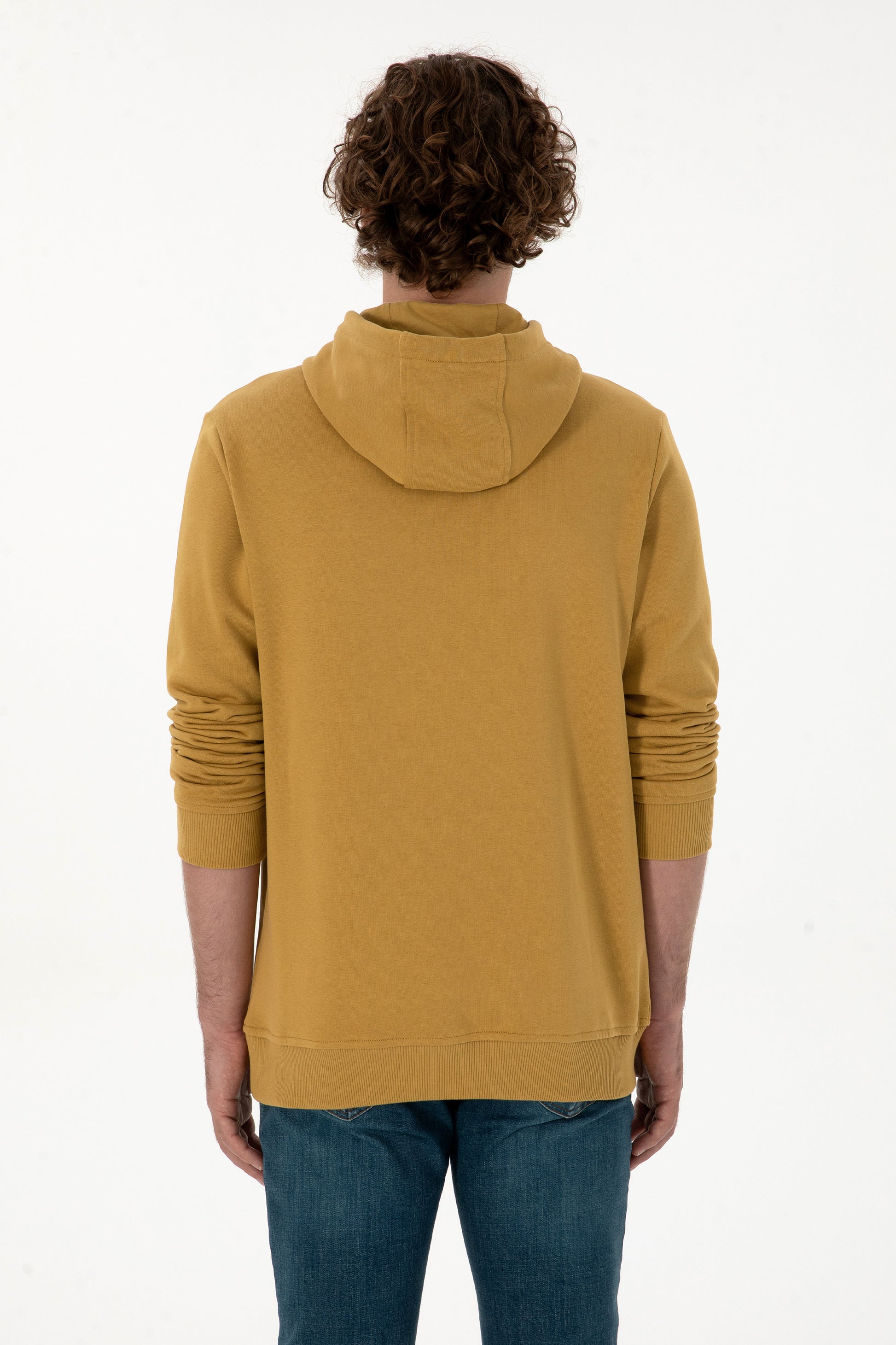 Erkek Regular Fit Kapişonlu Hardal Sweatshirt