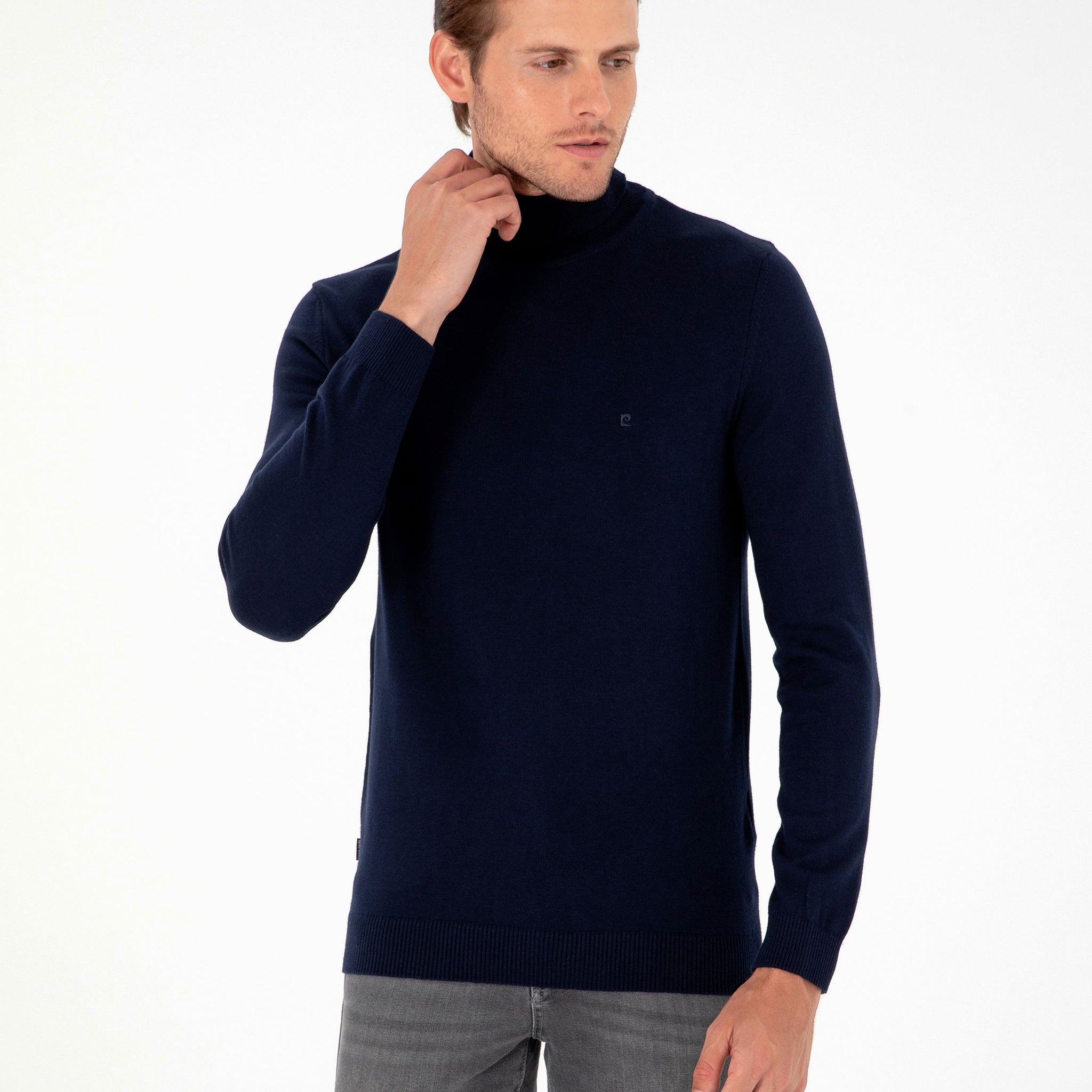 Navy Blue Slim Fit Turtleneck Basic Knitwear Sweater