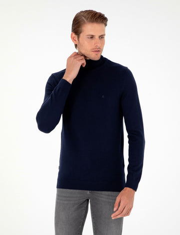 Navy Blue Slim Fit Turtleneck Basic Knitwear Sweater