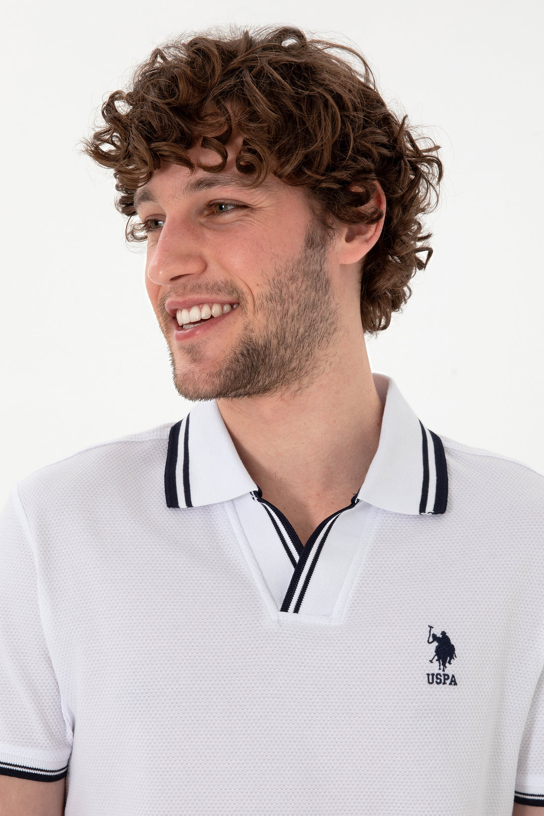 Men's Slim Fit Polo Neck White T-Shirt
