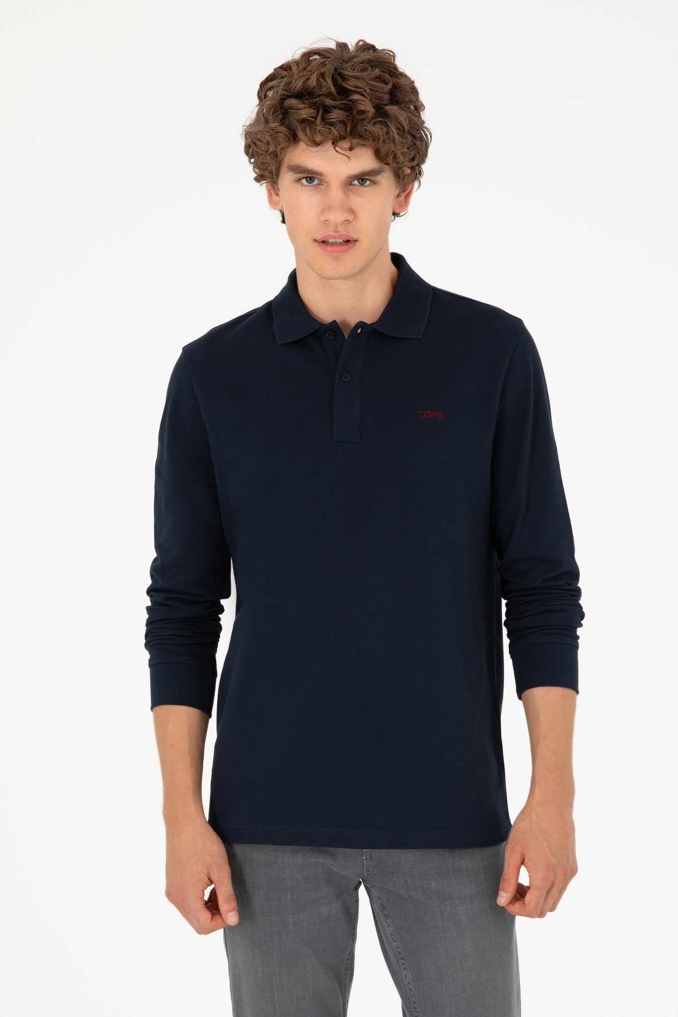 Men's Regular Fit Polo Neck Navy Basic Sweatshirt