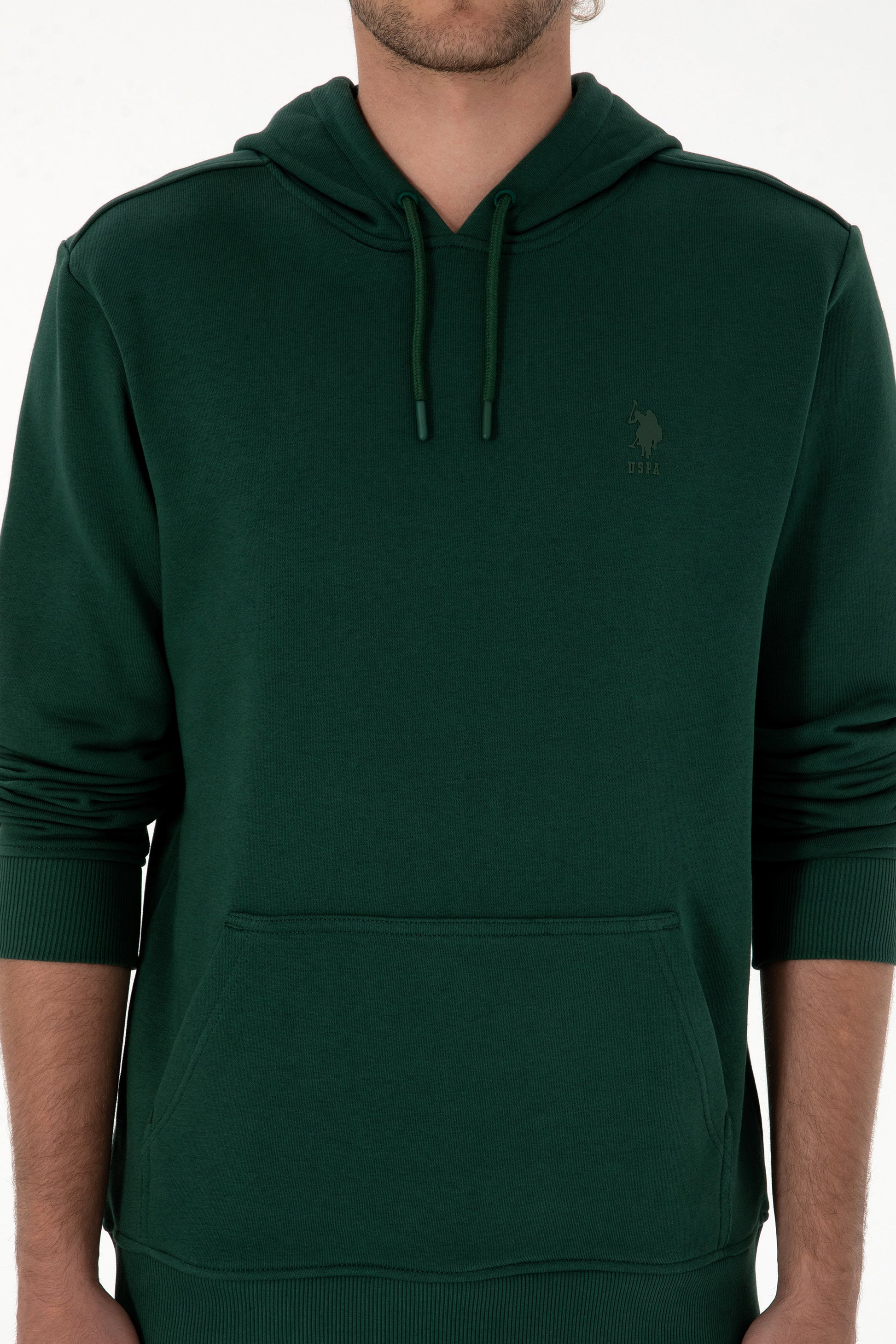 Erkek Regular Fit Kapişonlu Koyu Yeşil Basic Sweatshirt