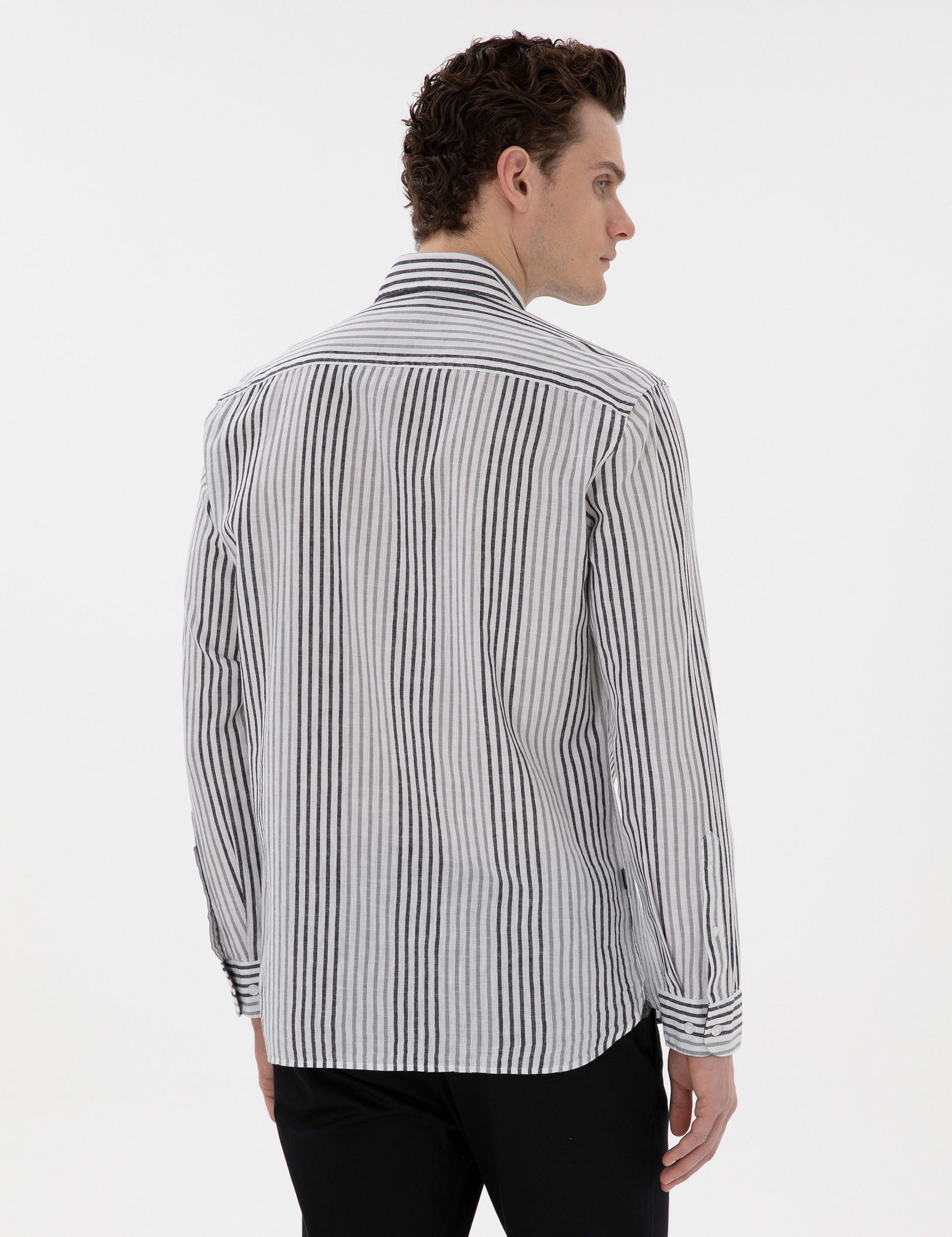 Black Regular Fit Striped Long Sleeve Shirt