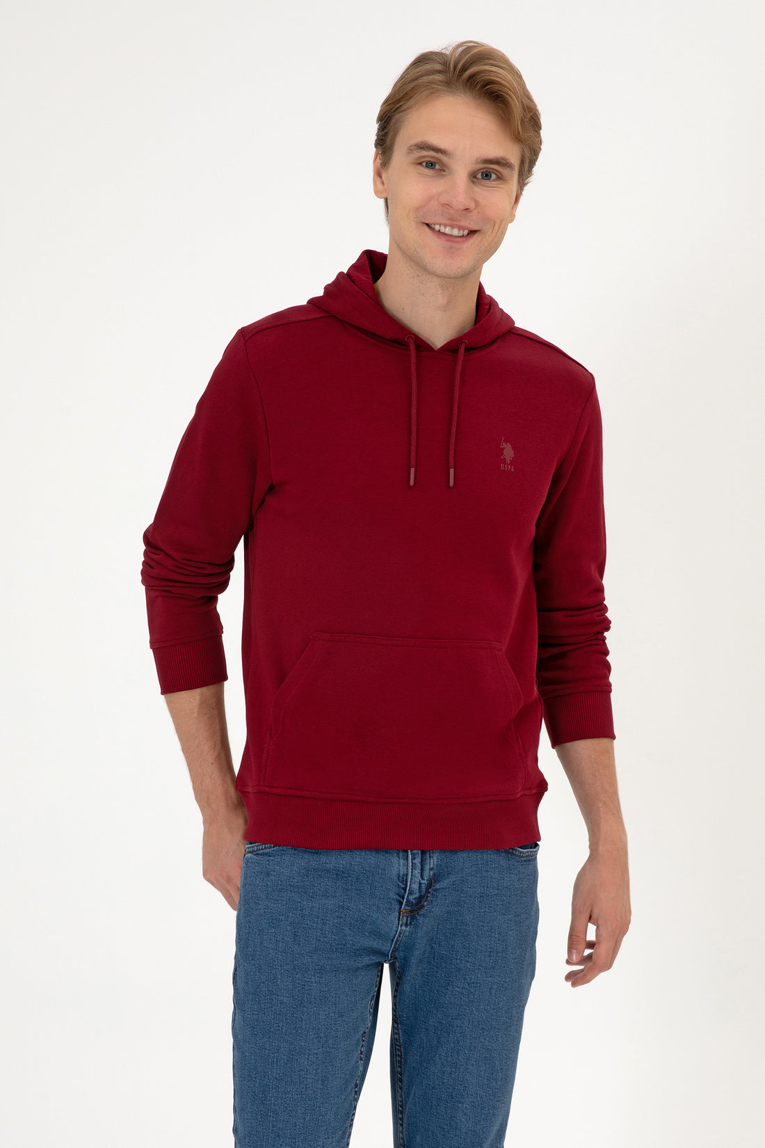 Erkek Regular Fit Kapişonlu Bordo Basic Sweatshirt