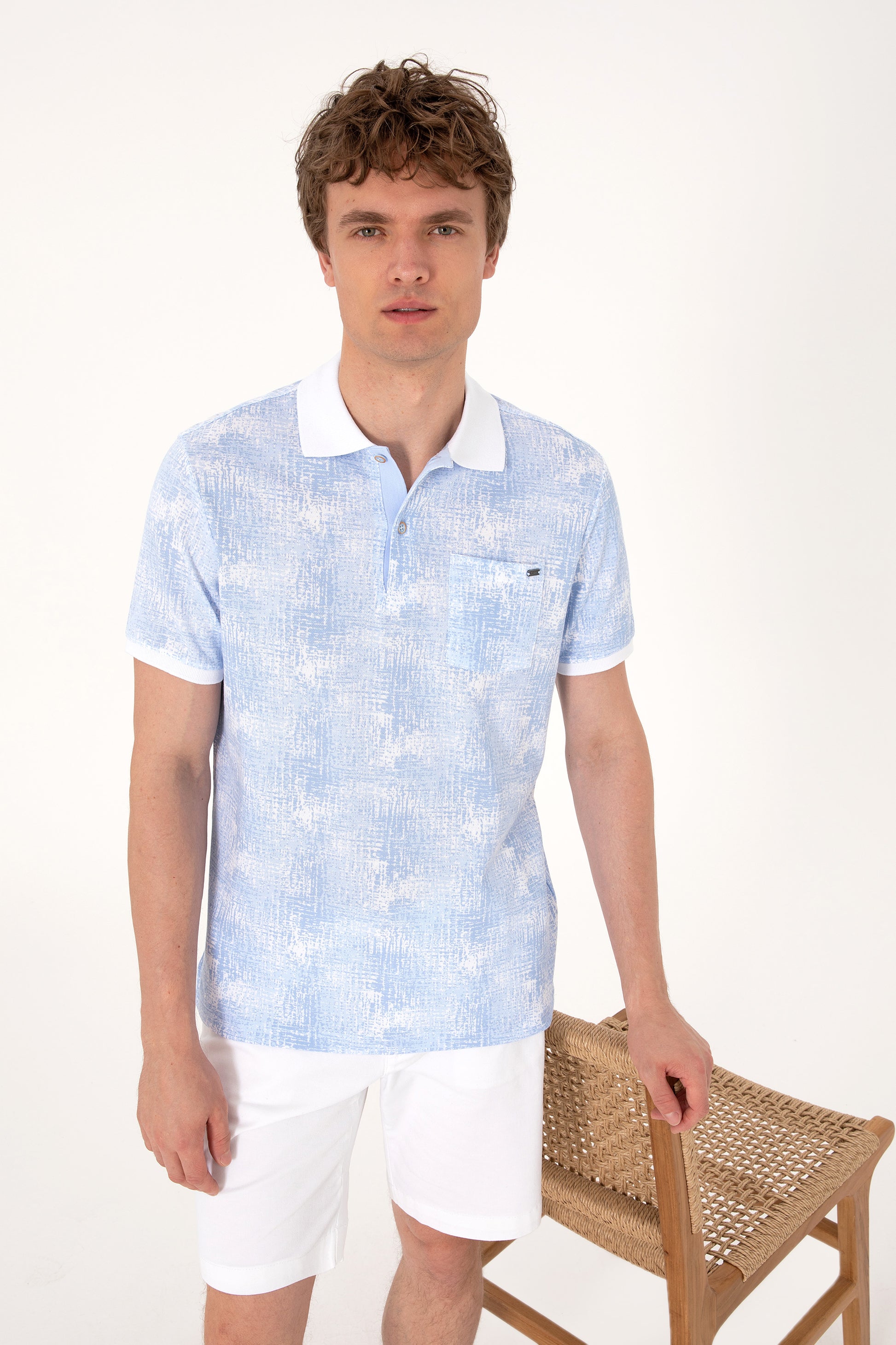 Men's Regular Fit Polo Neck Light Blue T-Shirt