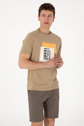 Men's Regular Fit Crew Neck Khaki T-Shirt