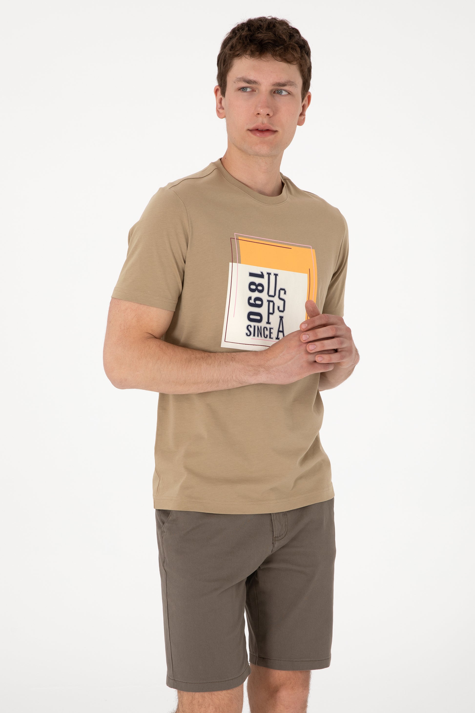 Men's Regular Fit Crew Neck Khaki T-Shirt