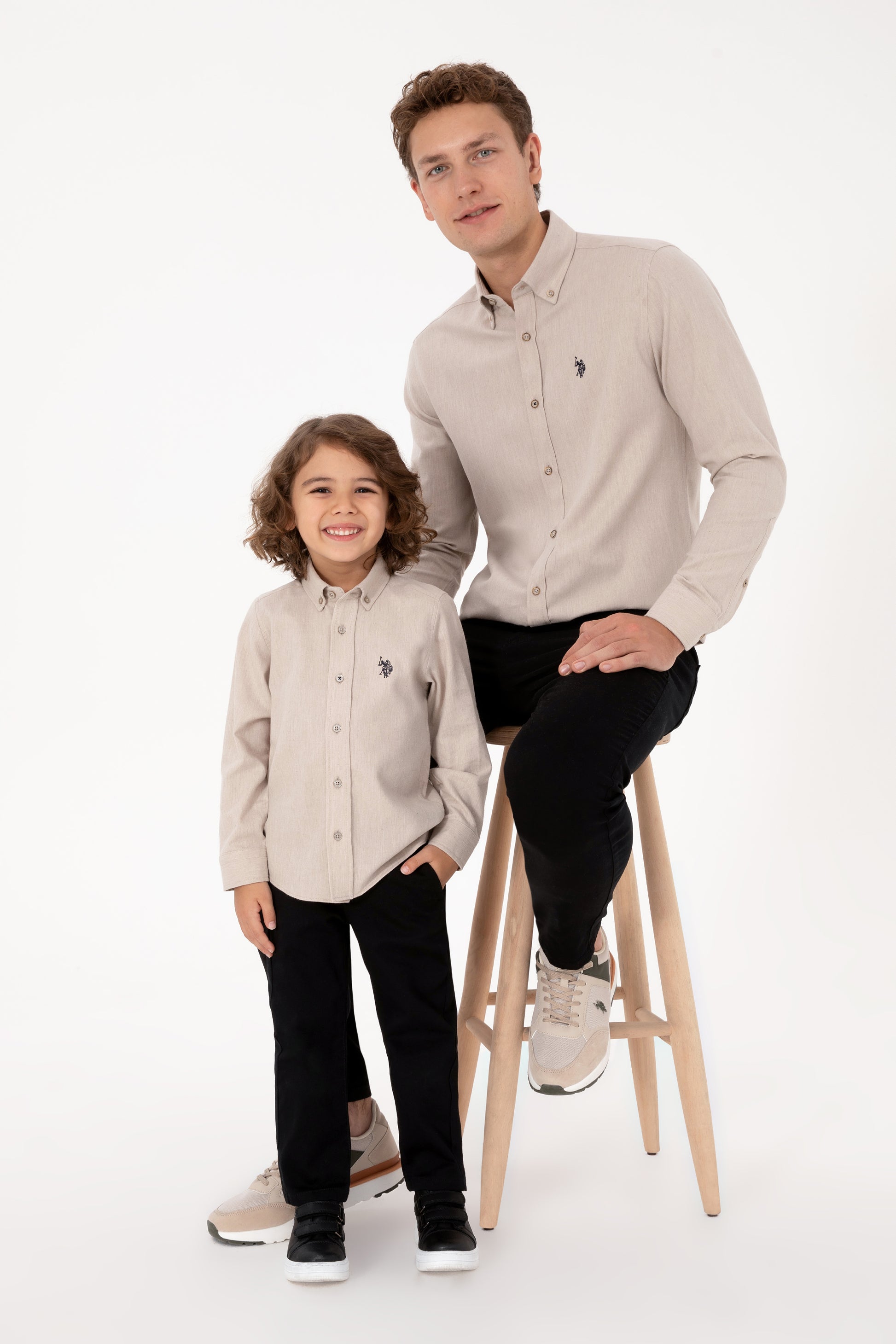 Men's Beige Long Sleeve Basic Shirt