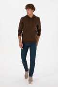 Erkek Regular Fit Kapüşonlu Kahverengi Basic Sweatshirt