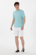 Men's Regular Fit Crew Neck Aqua T-Shirt
