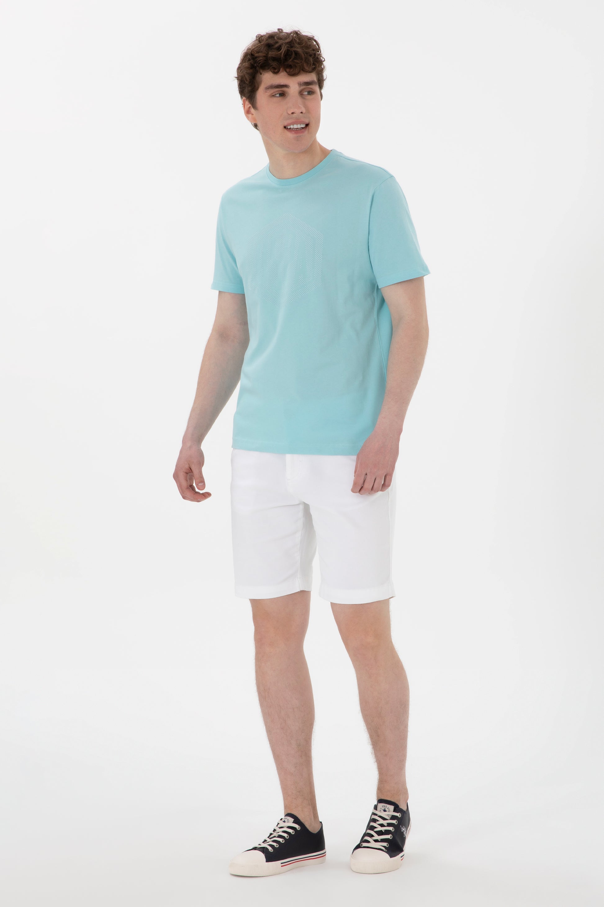 Men's Regular Fit Crew Neck Aqua T-Shirt
