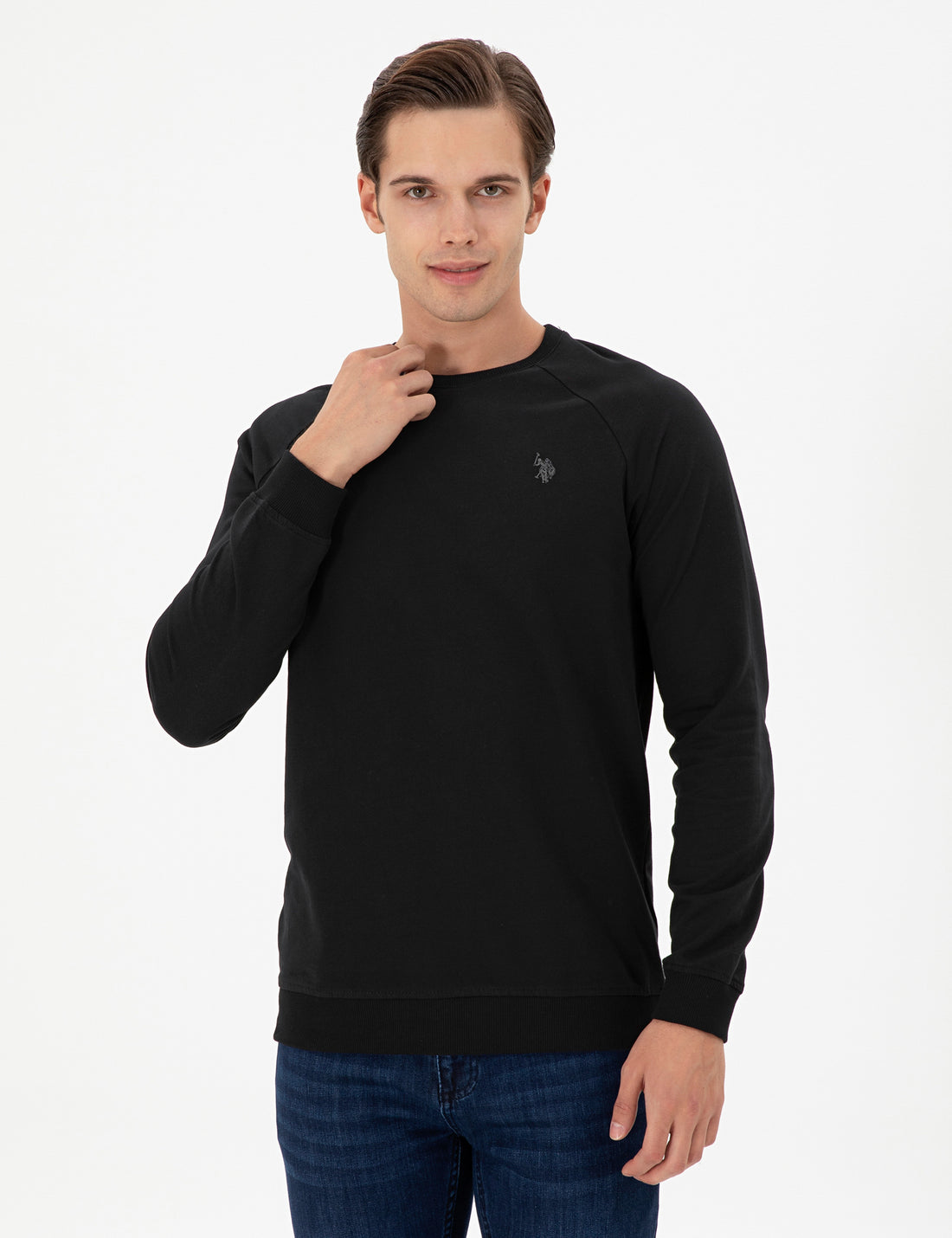 Men's Regular Fit Crew Neck Black Basic Sweatshirt