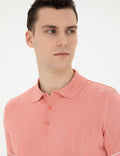Red Slim Fit Buttoned Polo Neck Knitwear T-Shirt