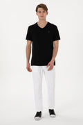 Men's Regular Fit V-Neck Black Basic T-Shirt
