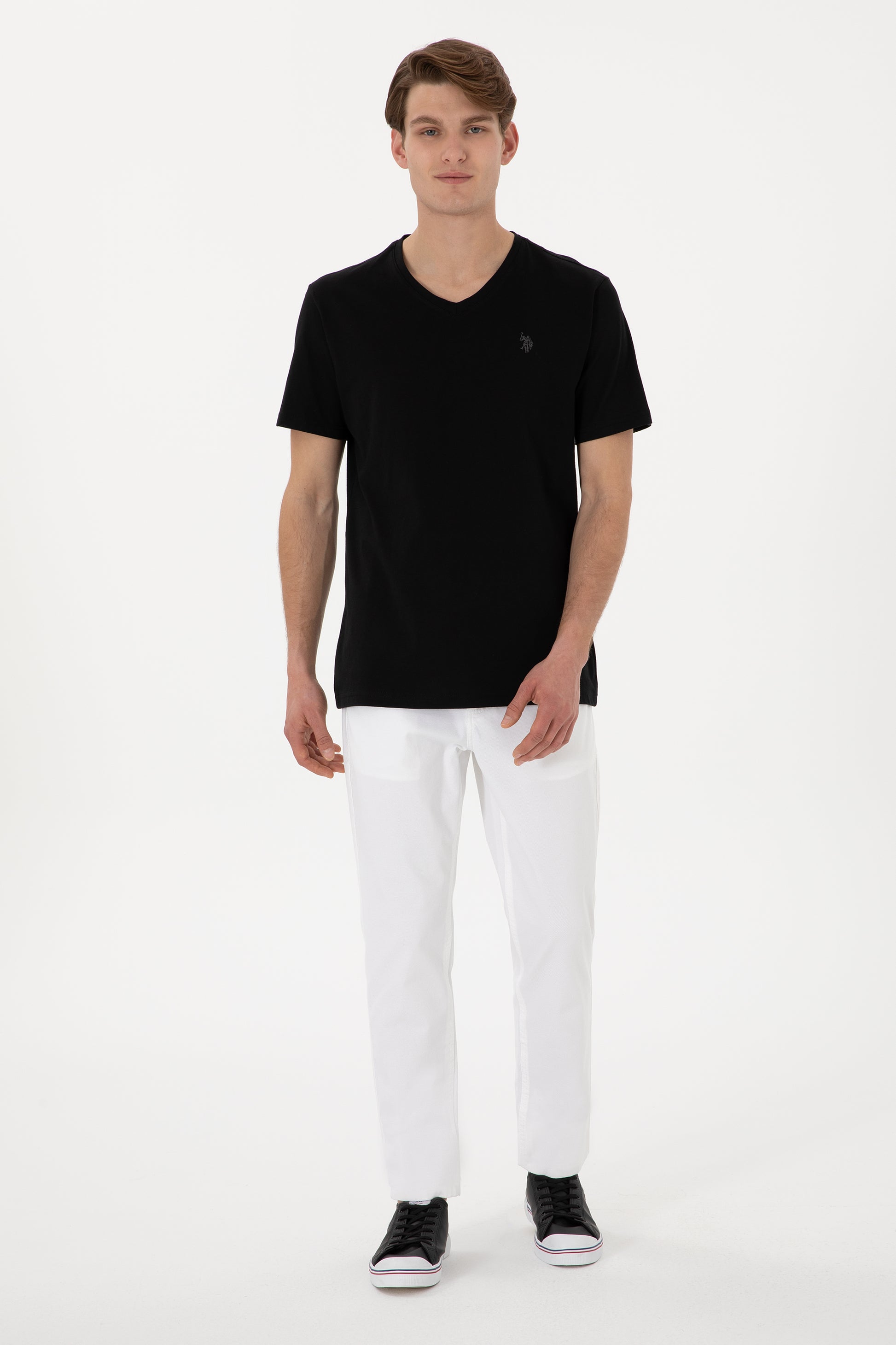 Men's Regular Fit V-Neck Black Basic T-Shirt