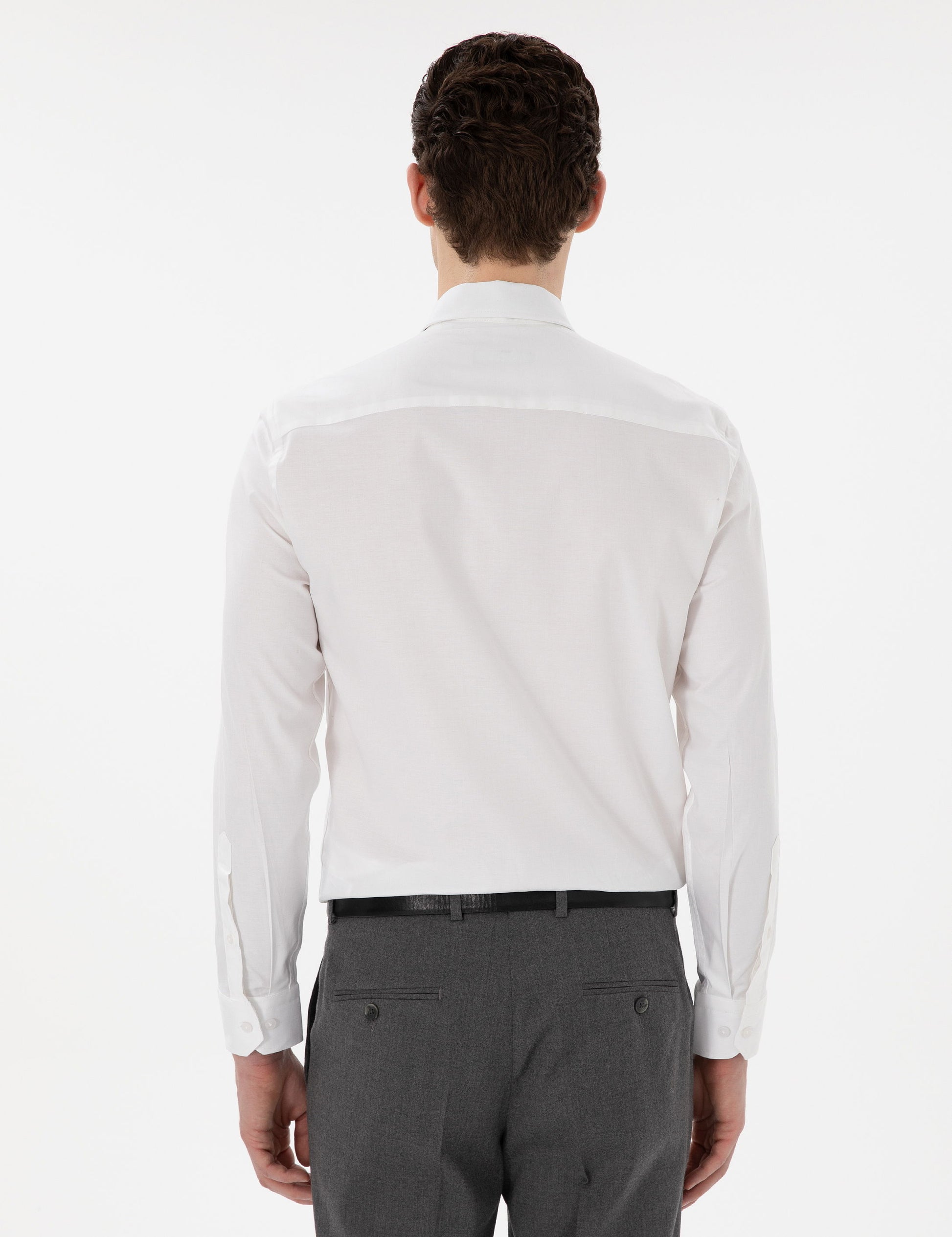 White Slim Fit Long Sleeve Basic Shirt