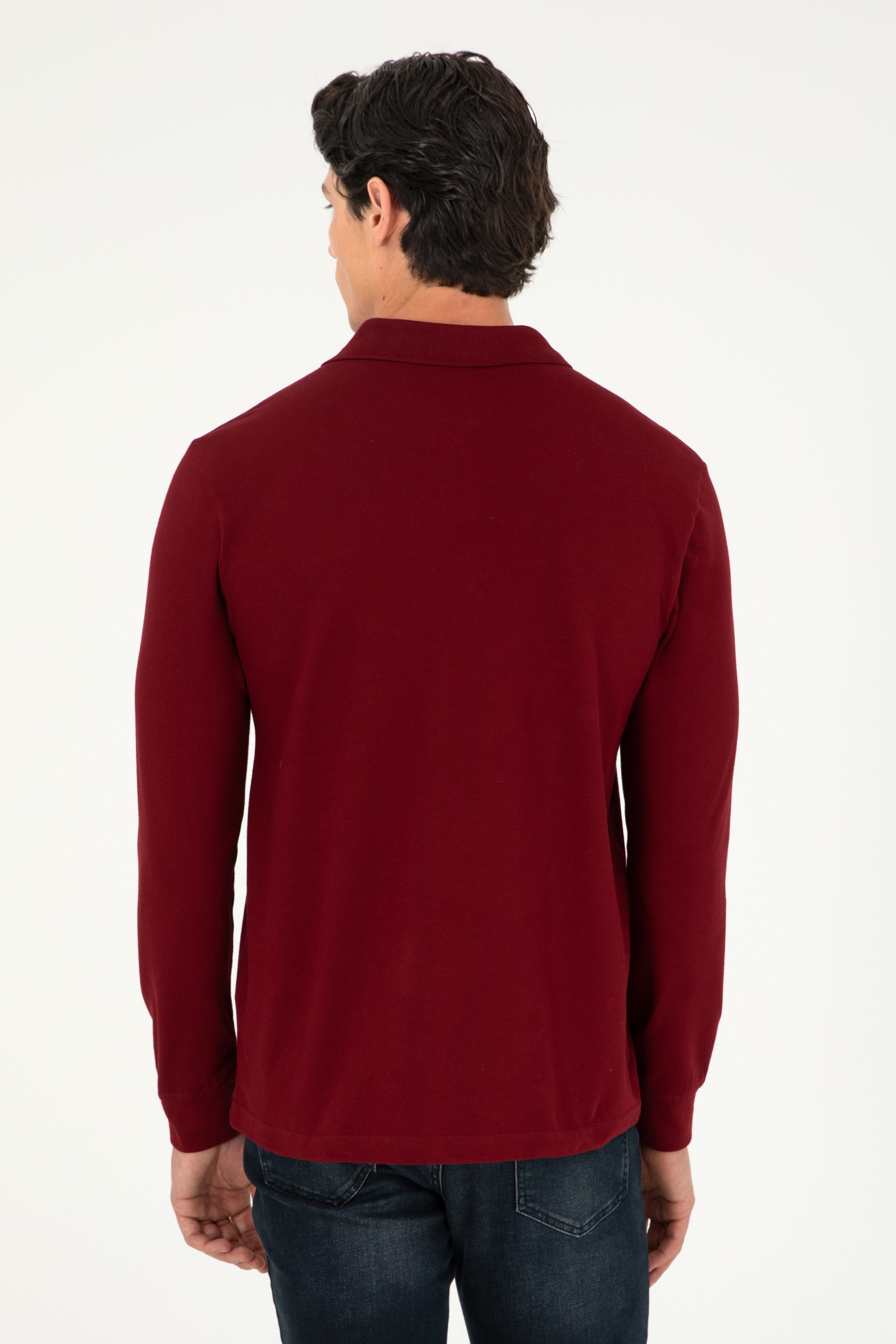 Men's Regular Fit Polo Neck Burgundy Basic Sweatshirt