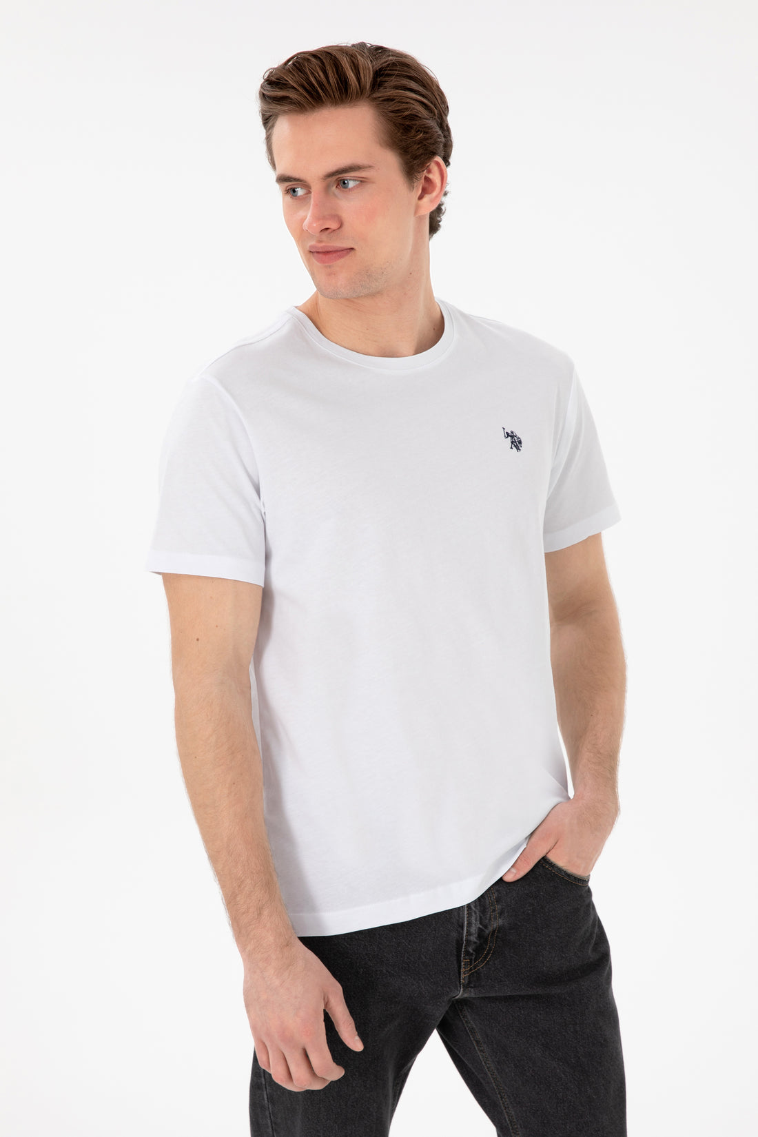 Men's Regular Fit Crew Neck White Basic T-Shirt