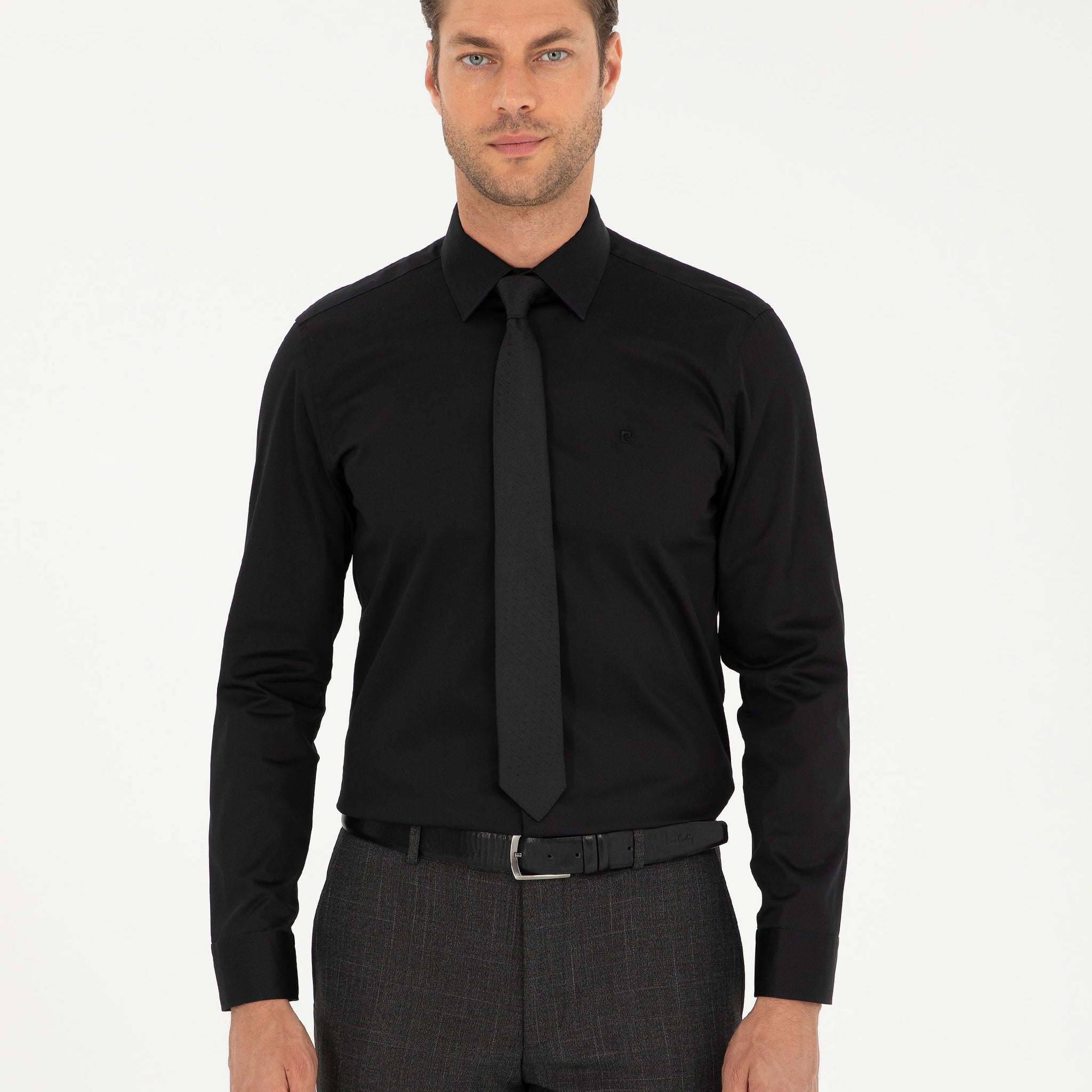 Black Slim Fit Long Sleeve Basic Shirt