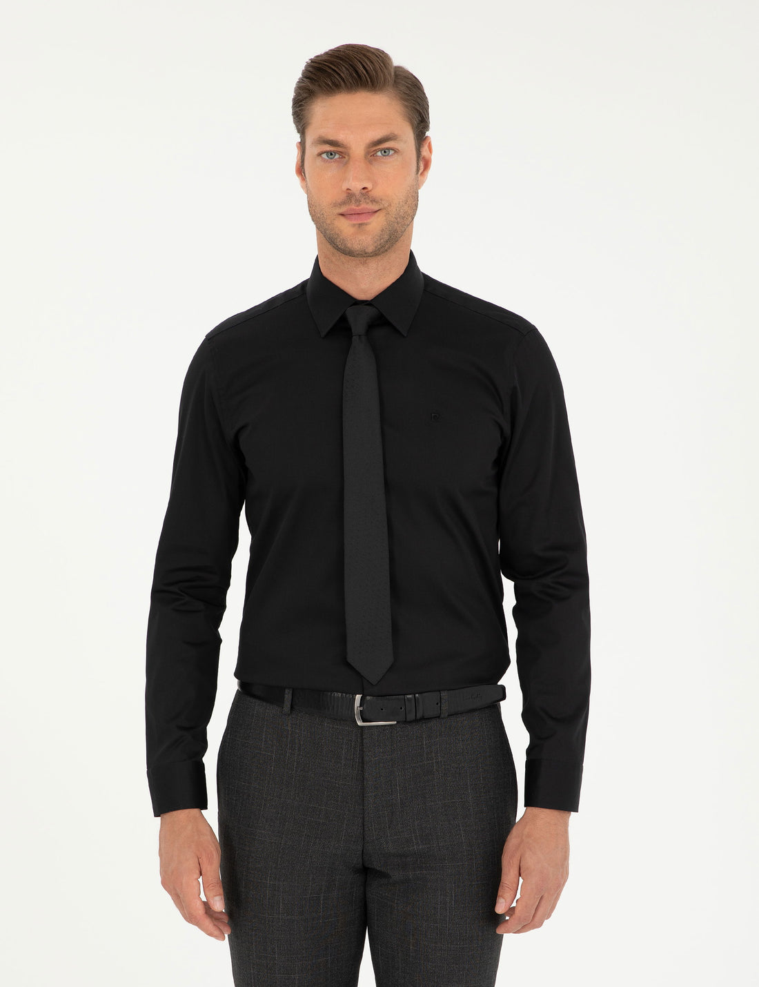 Black Slim Fit Long Sleeve Basic Shirt