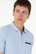 Men's Regular Fit Zipper Light Blue T-Shirt