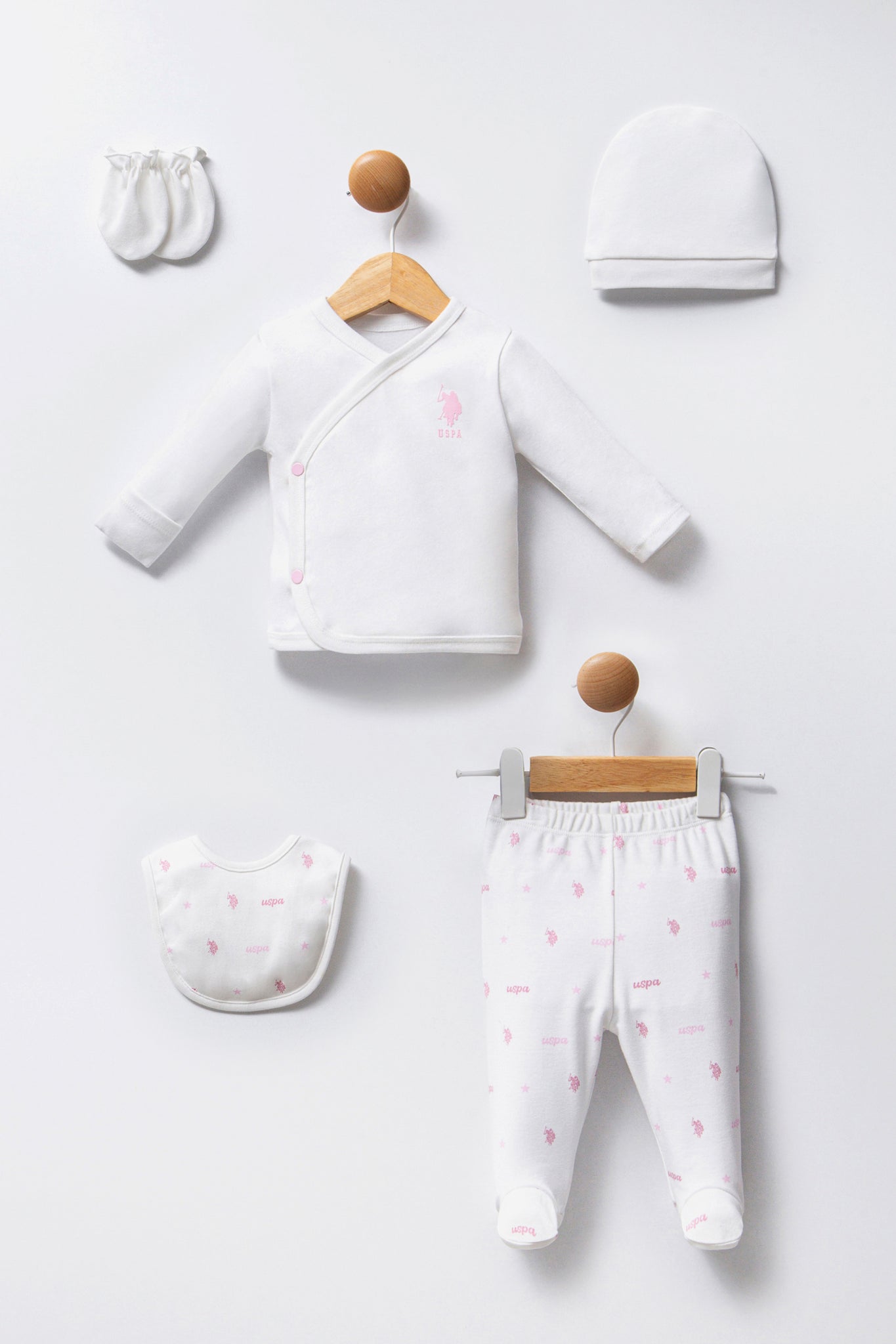 Baby Girl White Hospital Outlet 100% Cotton 5-Piece Zipper Set