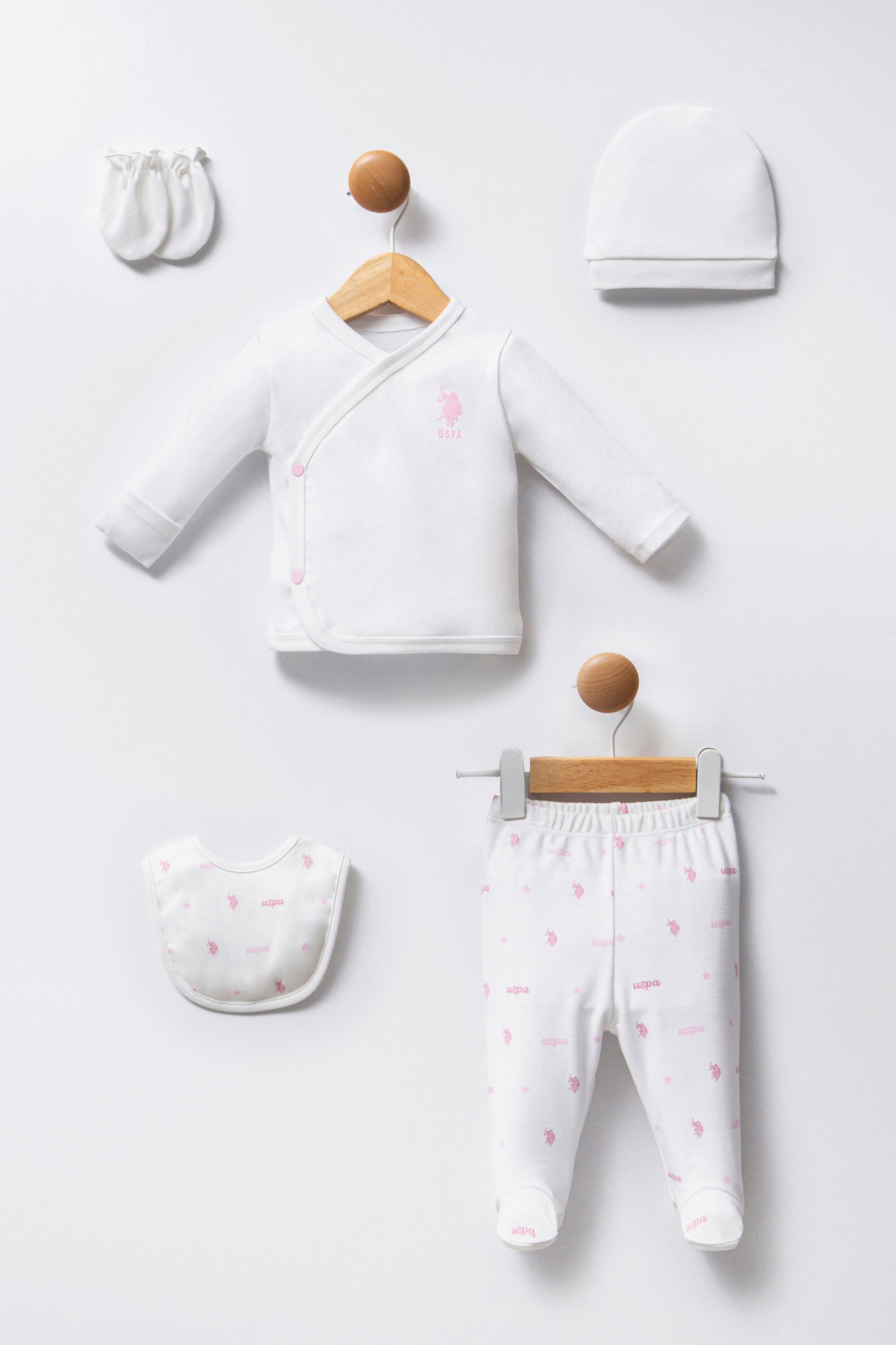 Baby Girl White Hospital Outlet 100% Cotton 5-Piece Zipper Set