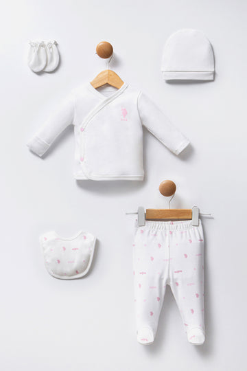 Baby Girl White Hospital Outlet 100% Cotton 5-Piece Zipper Set