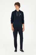 Men's Slim Fit Interlock Straight Leg Ribbed Stitched Navy Sweatpants