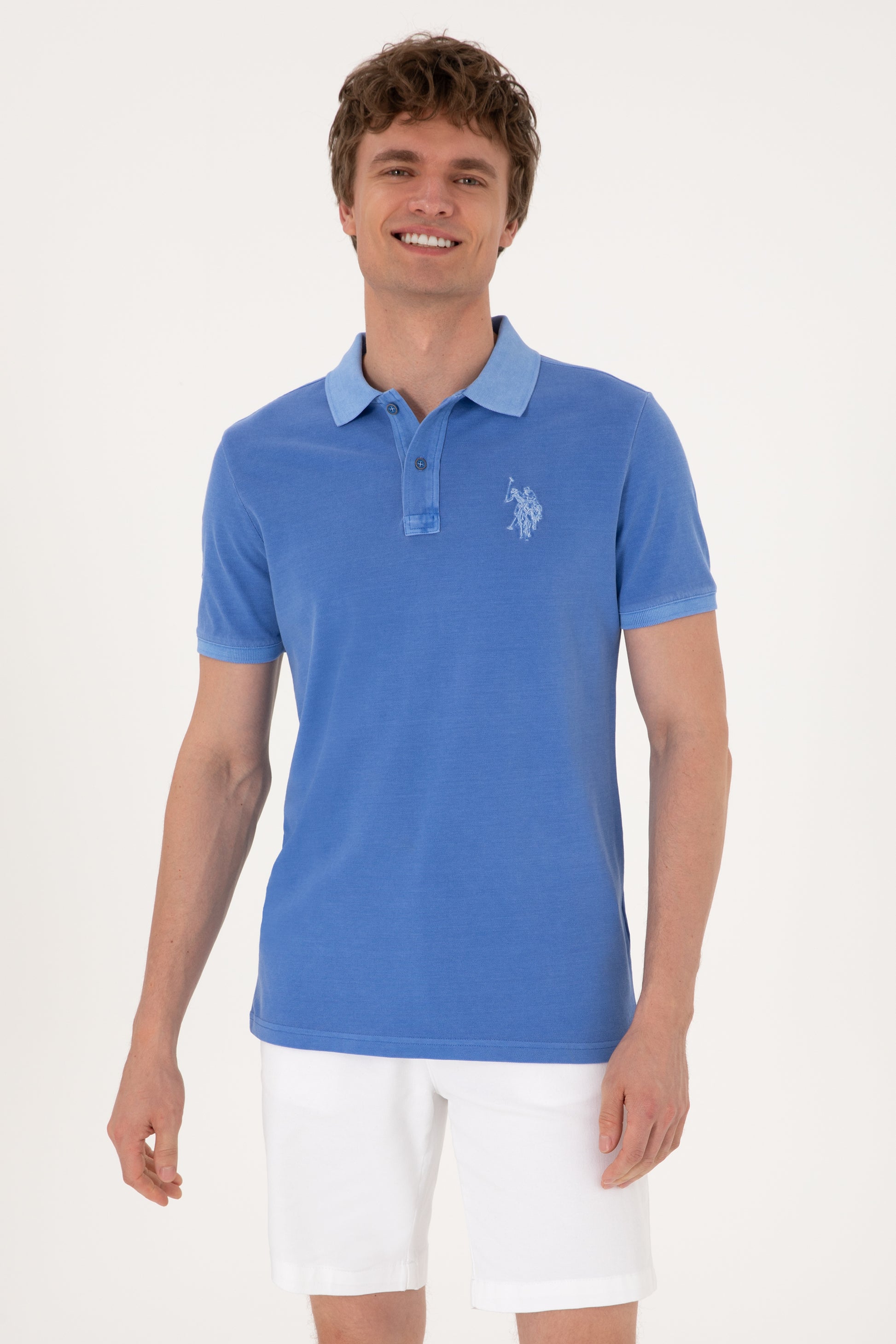 Men's Slim Fit Polo Neck Indigo Wash Basic T-Shirt