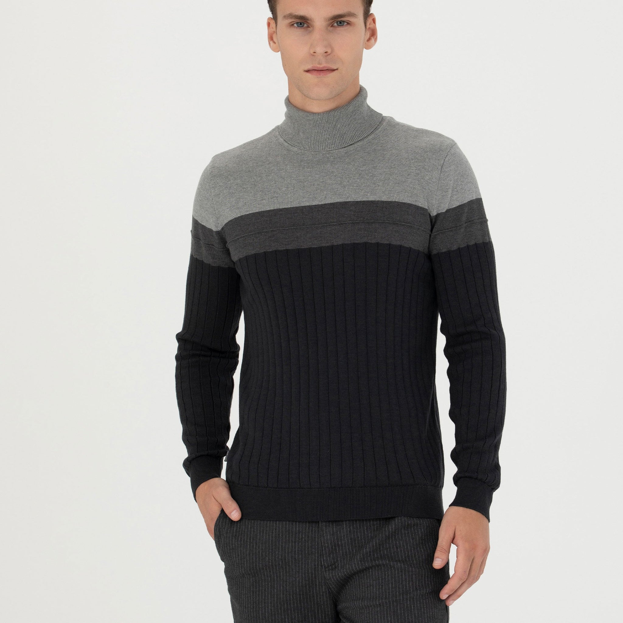 Anthracite Melange Slim Fit Turtleneck Sweater