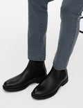 Black 100% Leather Rubber Sole Chelsea Boots