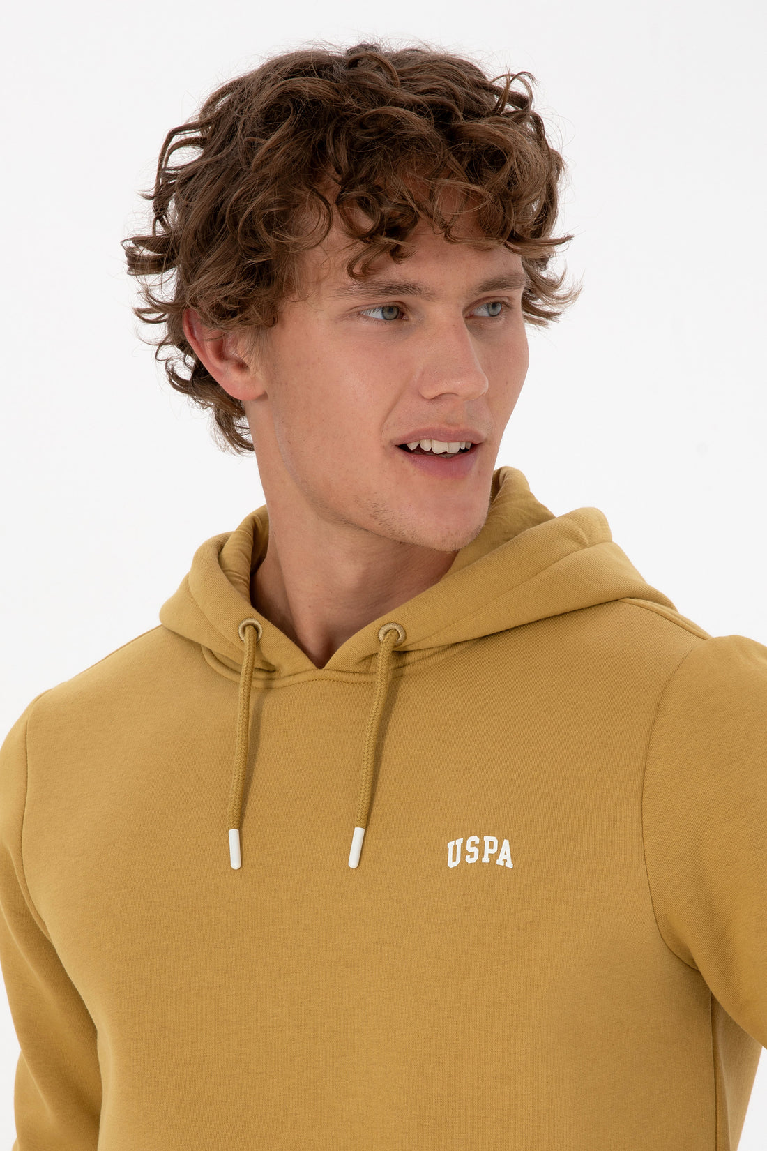 Erkek Regular Fit Kapüşonlu Hardal Basic Sweatshirt
