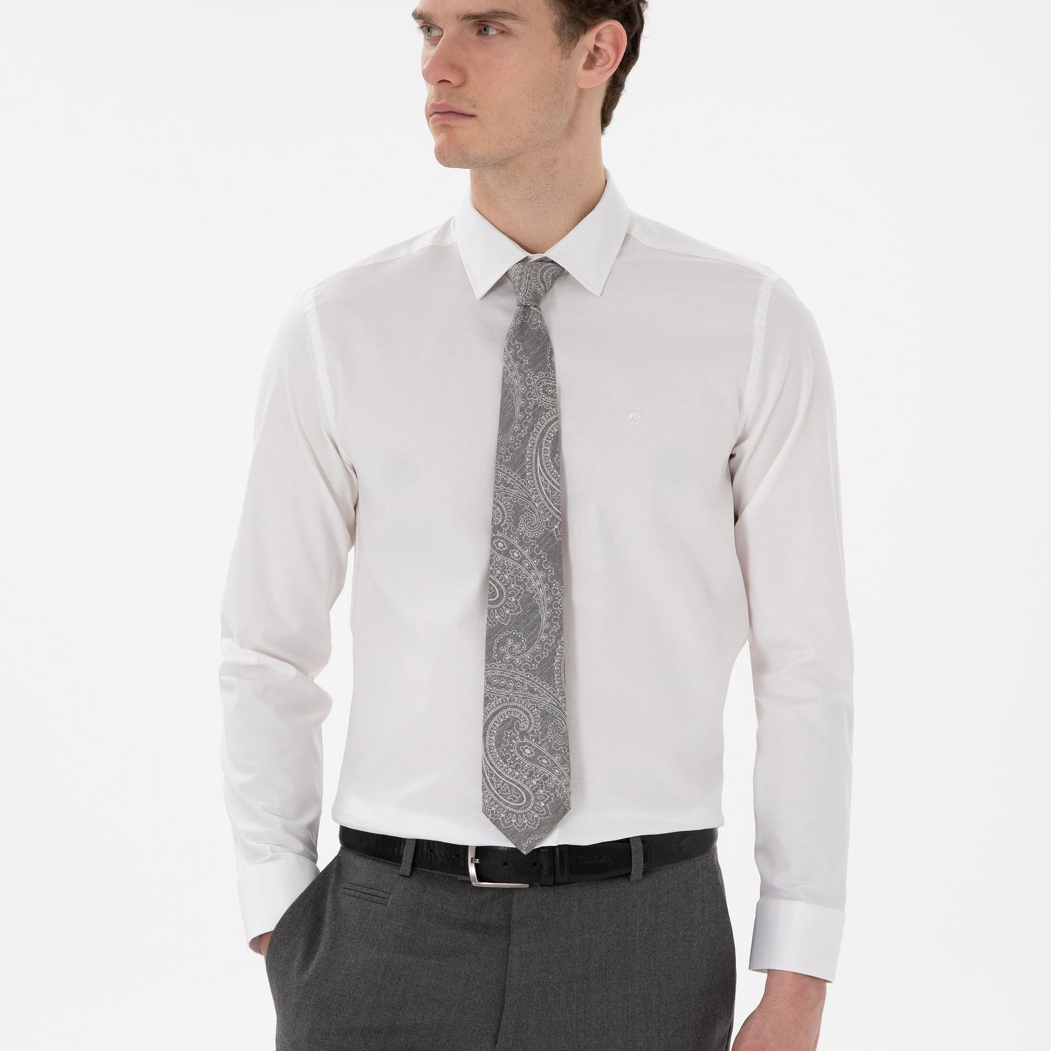 White Slim Fit Long Sleeve Basic Shirt
