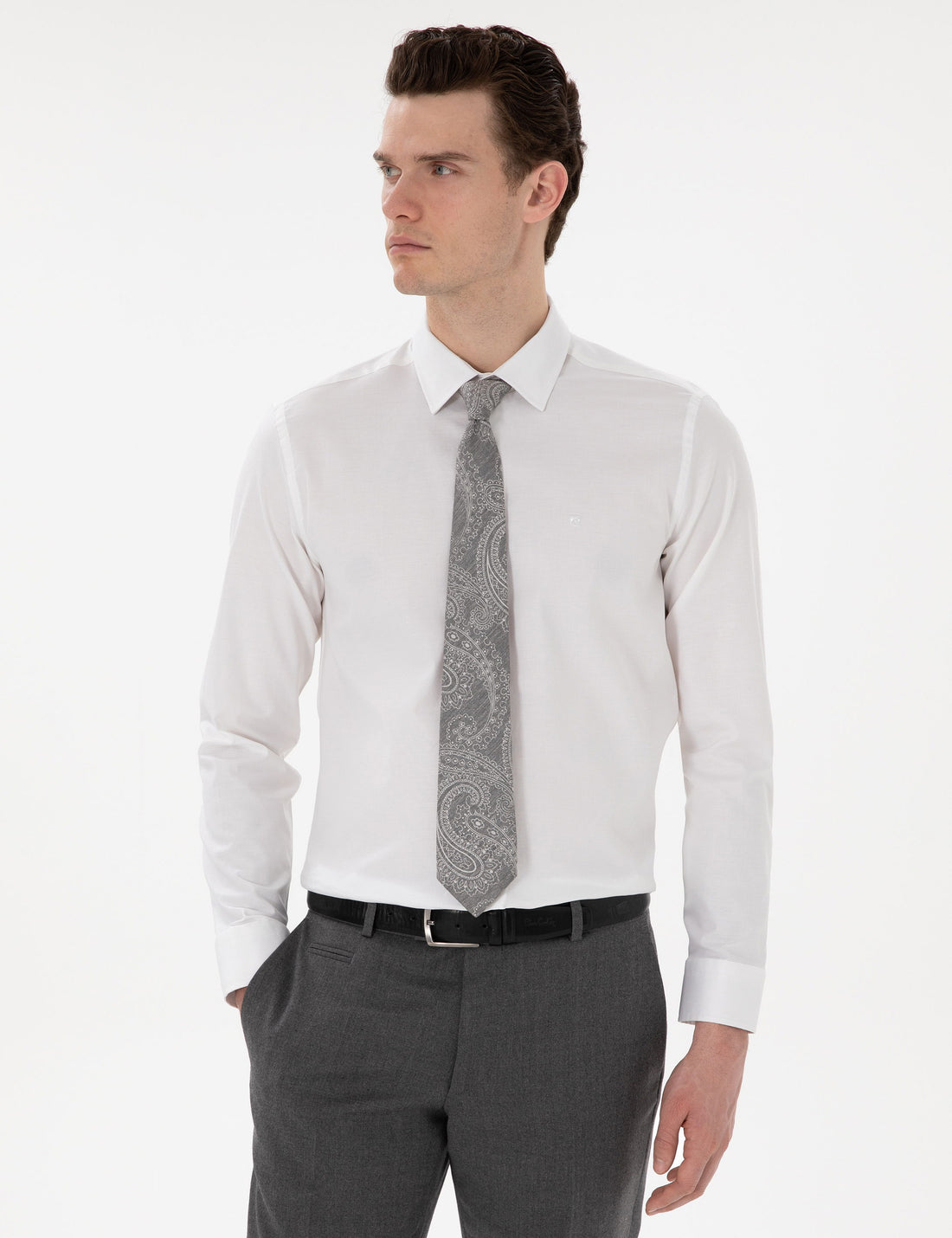 White Slim Fit Long Sleeve Basic Shirt