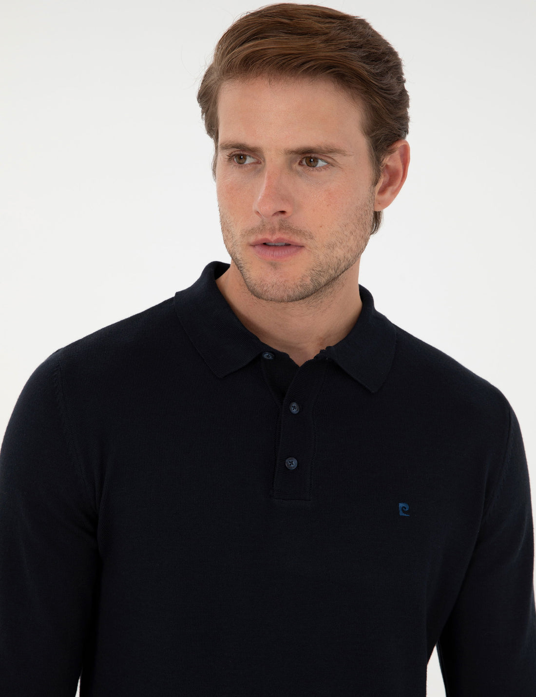 Navy Blue Slim Fit Polo Neck Basic Knitwear Sweater