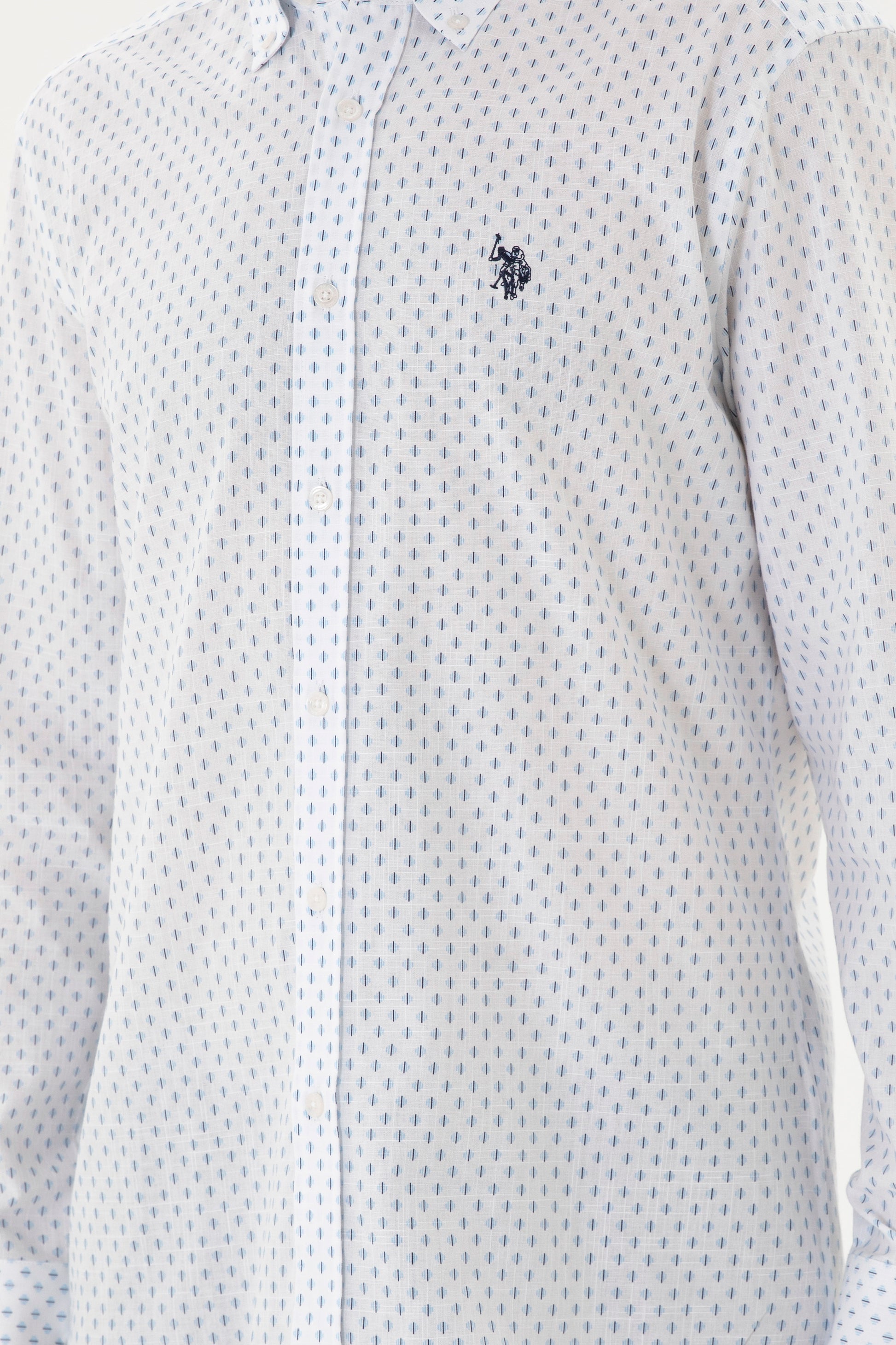 Men's Blue Printed White Shirt