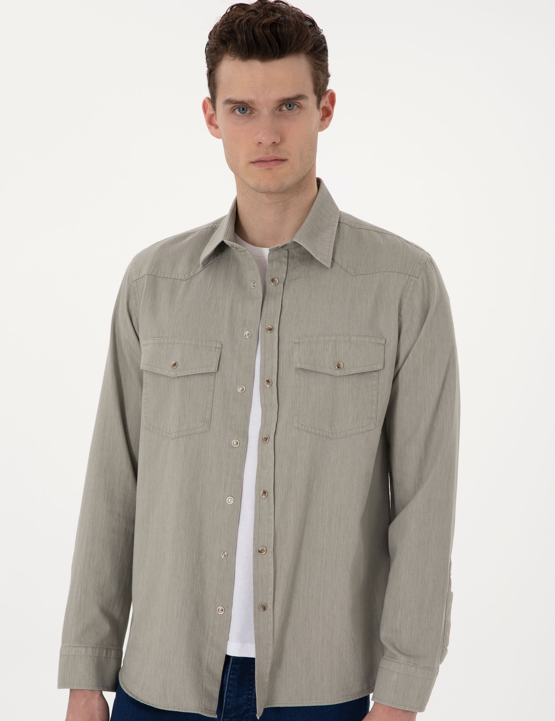 Light Khaki Slim Fit Jean Shirt