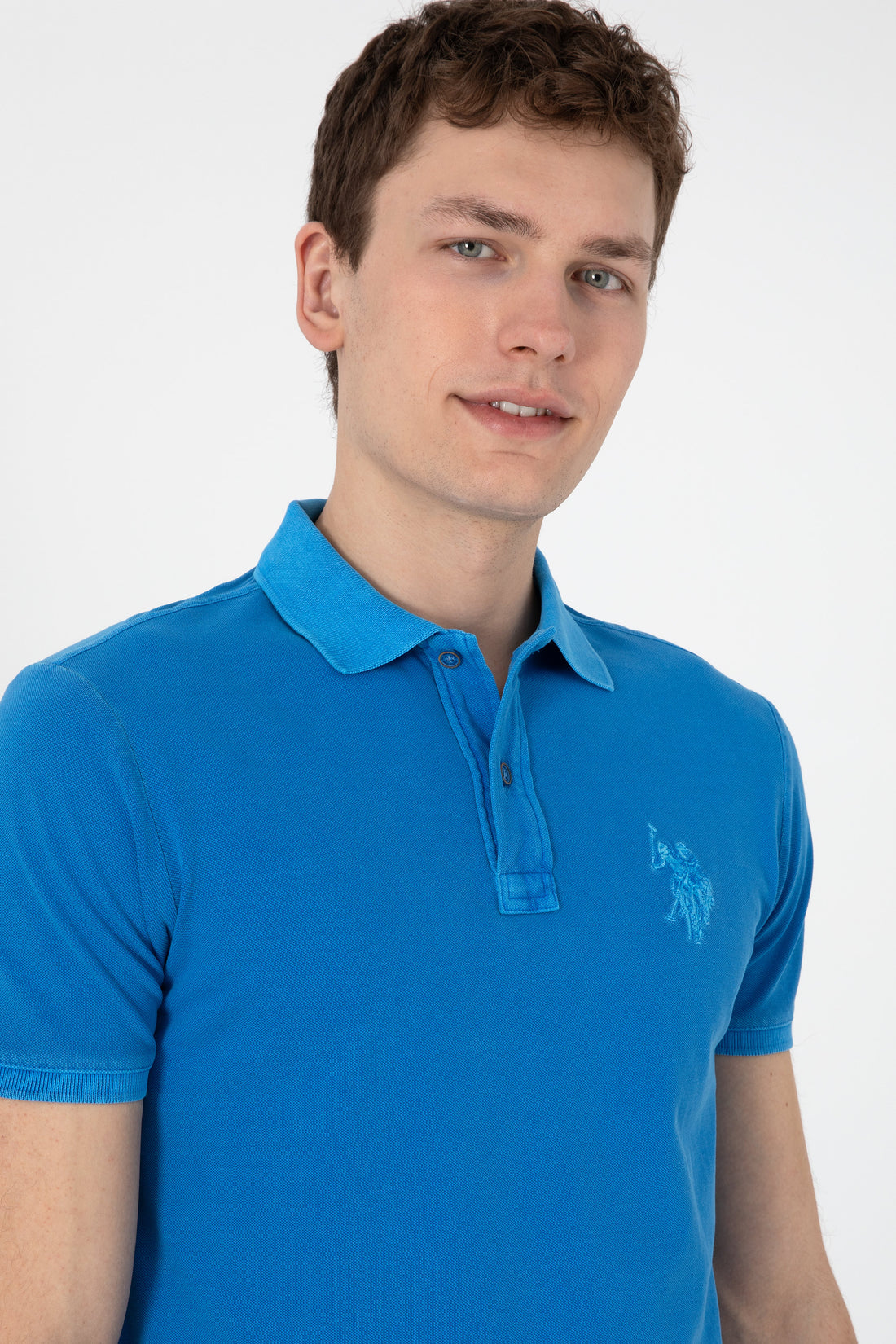 Men's Slim Fit Polo Neck Cobalt Wash Basic T-Shirt