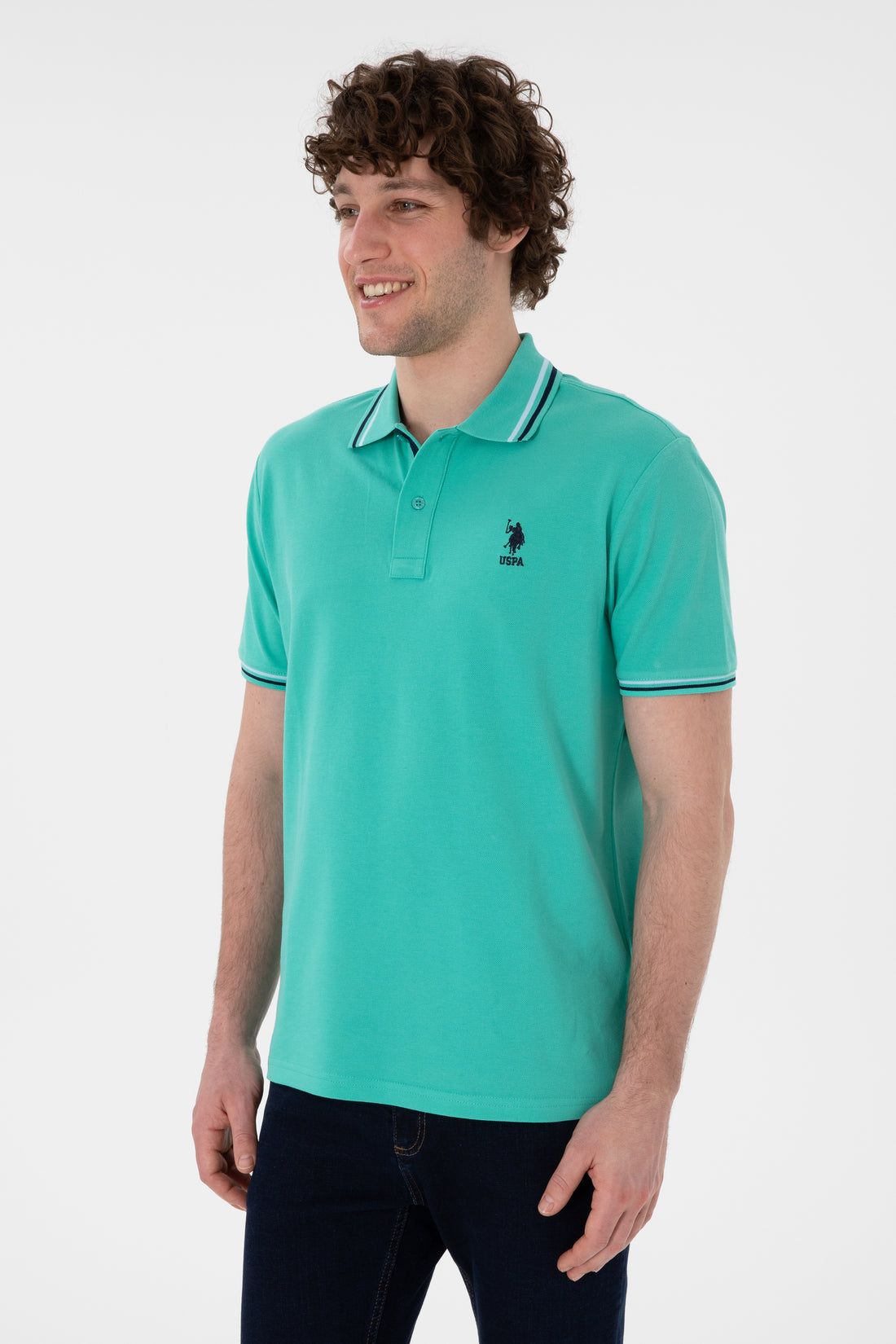 Men's Regular Fit Polo Neck Mint Basic T-Shirt