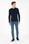 Men's Slim Fit Crew Neck Navy Basic Sweatshirt