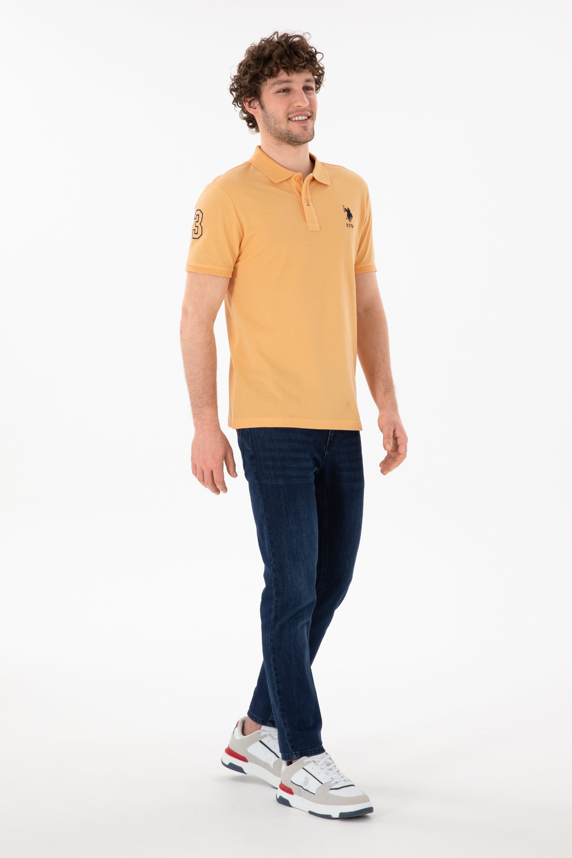 Men's Slim Fit Polo Neck Orange Basic T-Shirt