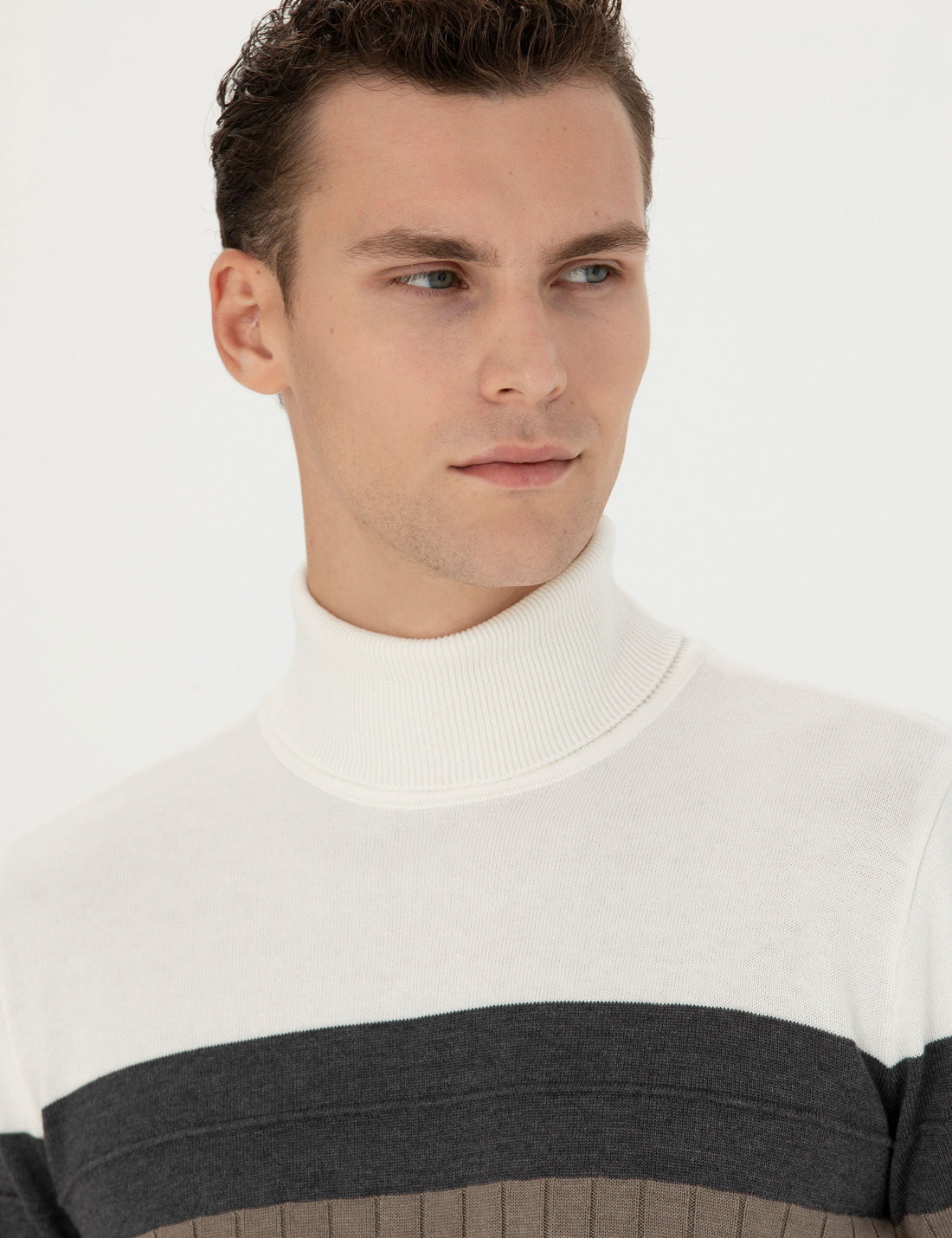 Mink Melange Slim Fit Turtleneck Sweater