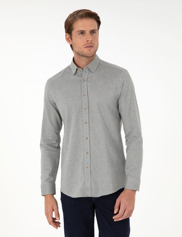 Light Khaki Slim Fit Long Sleeve Shirt